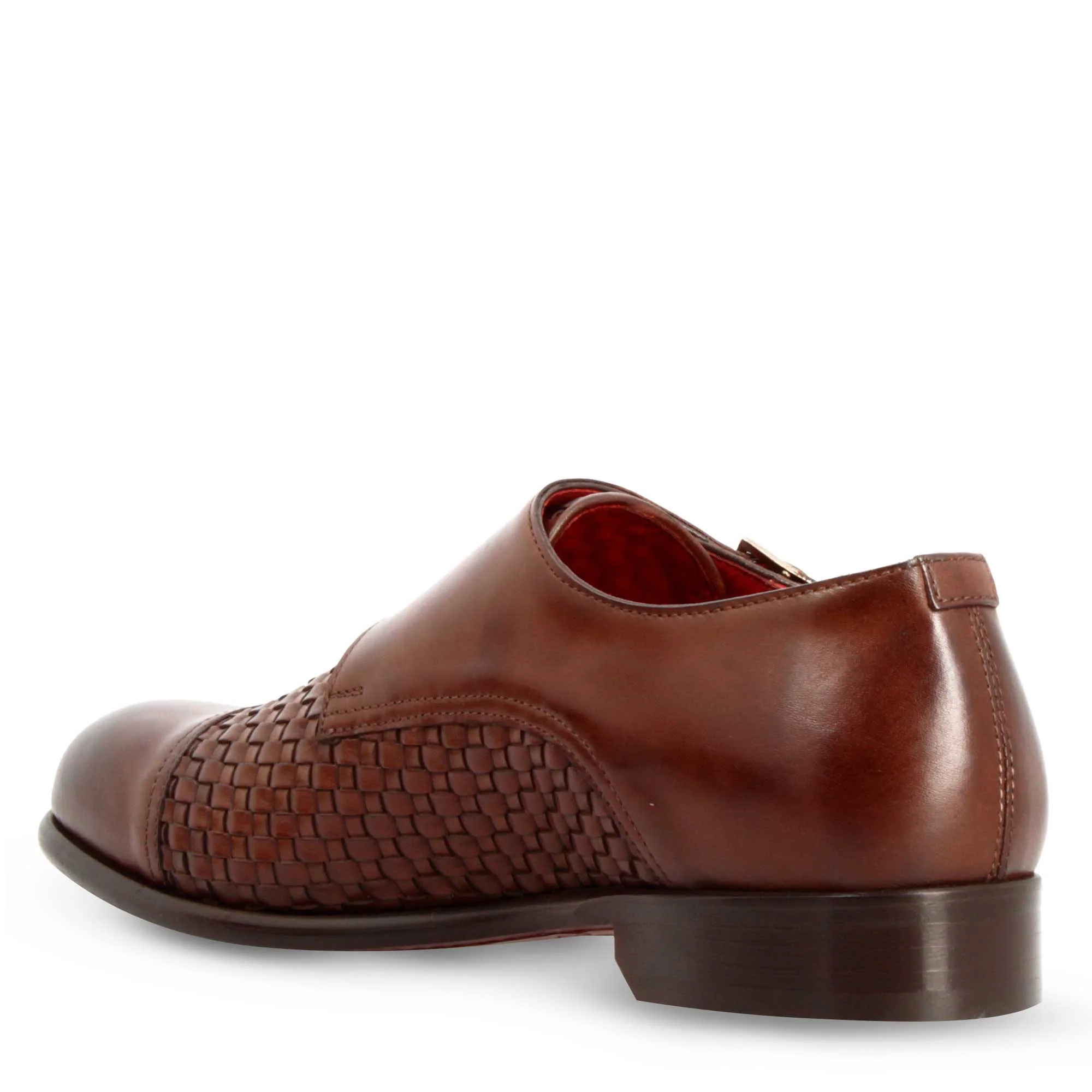 Scarpa doppia fibbia da uomo in pelle intrecciata marrone siena - Image 4