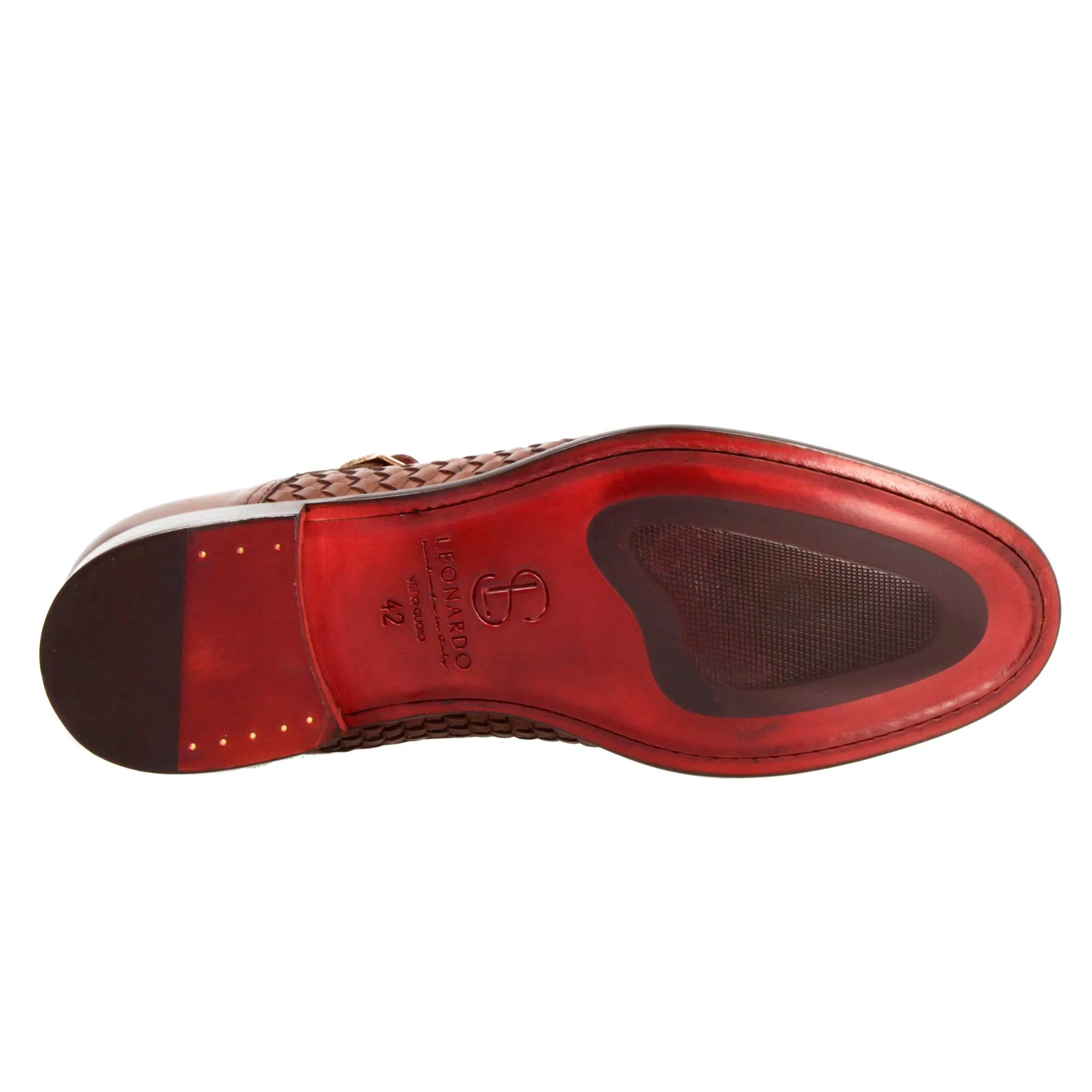 Scarpa doppia fibbia da uomo in pelle intrecciata marrone siena - Image 5