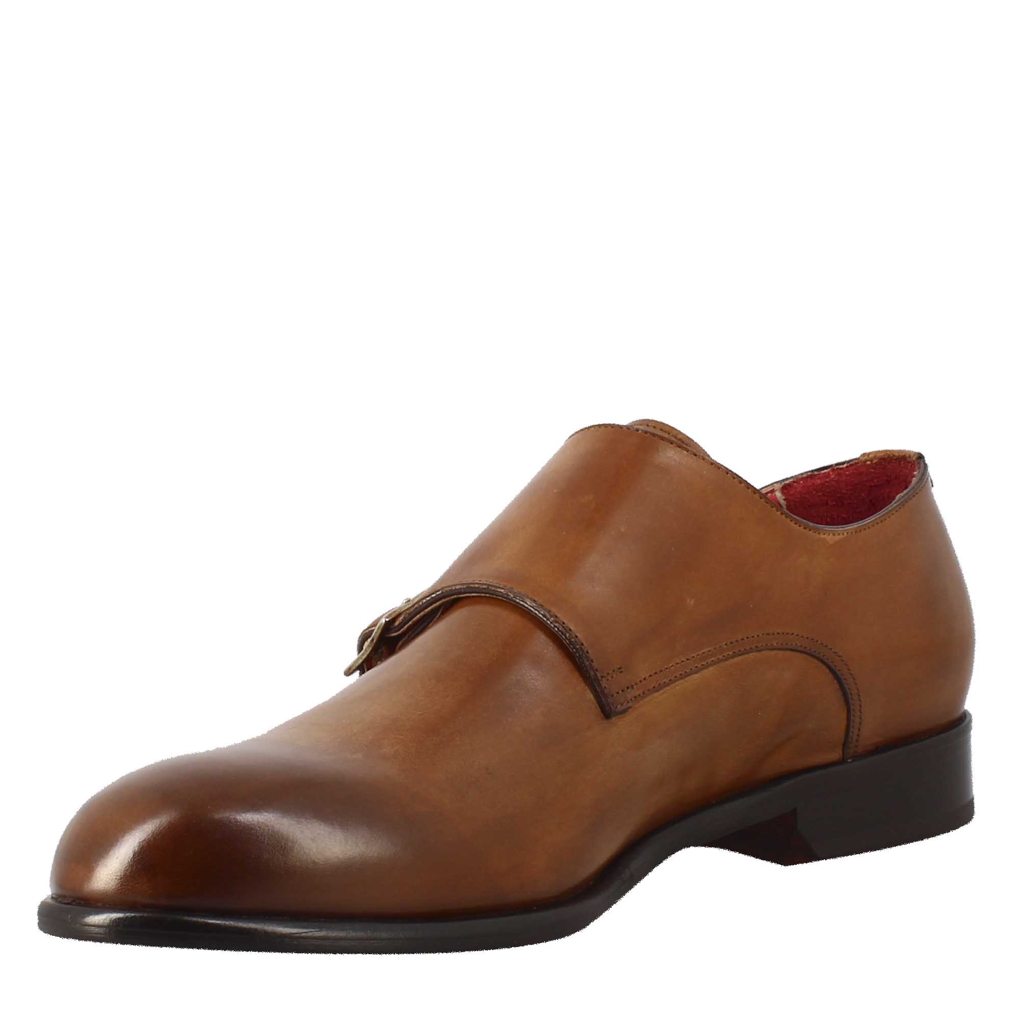 Scarpa doppia fibbia da uomo in pelle marrone siena - Image 4