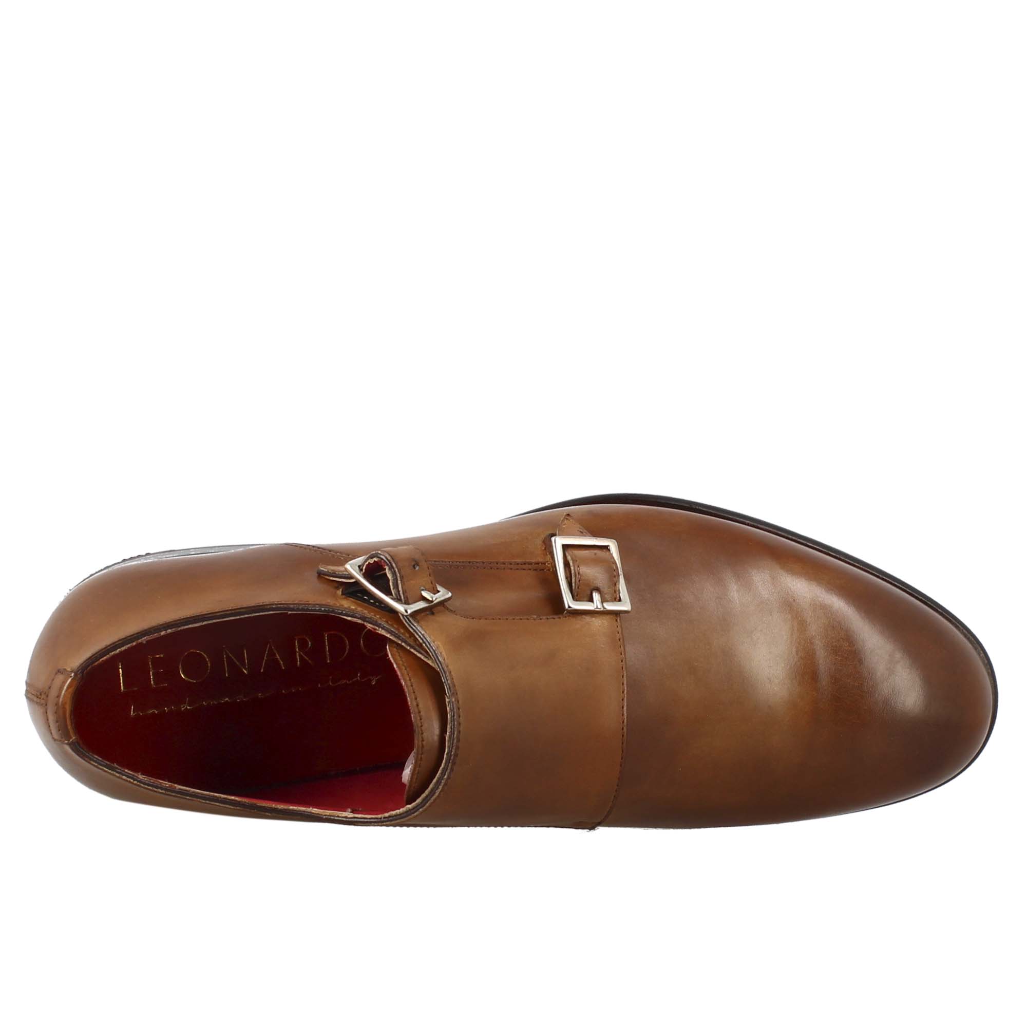 Scarpa doppia fibbia da uomo in pelle marrone siena - Image 5