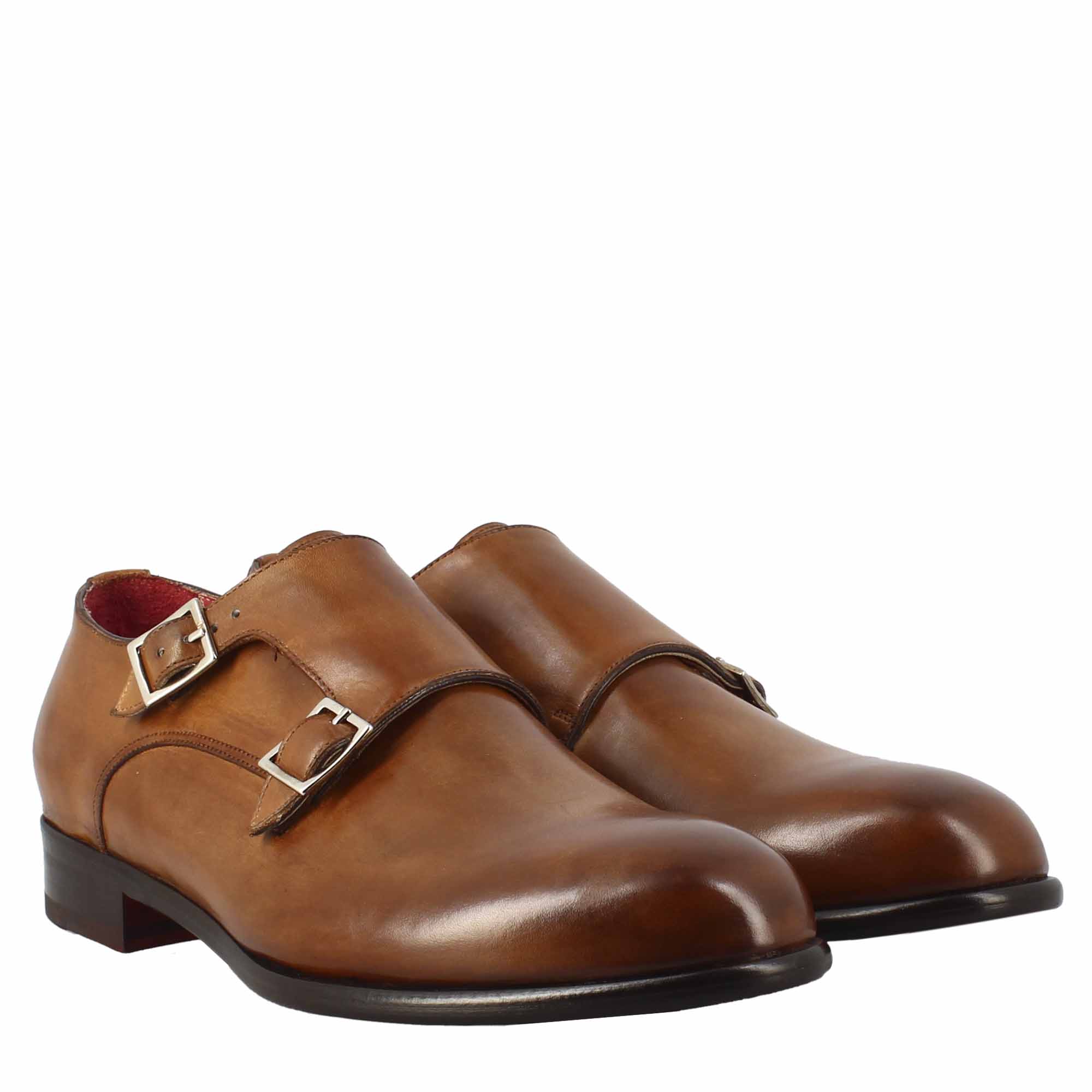 Scarpa doppia fibbia da uomo in pelle marrone siena - Image 7