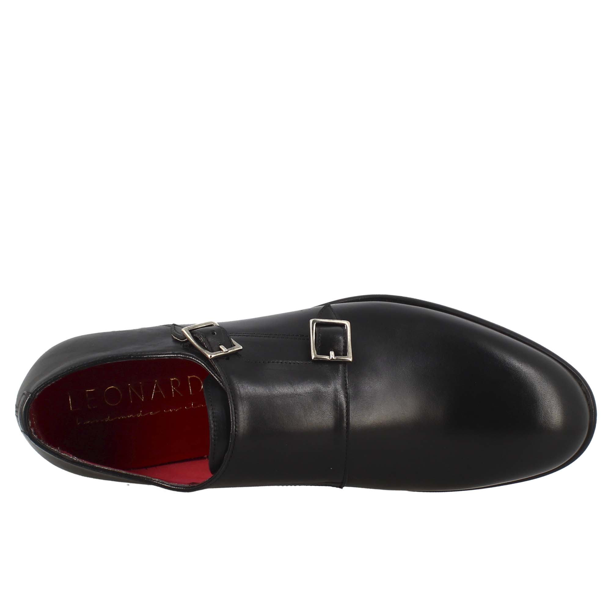 Scarpa doppia fibbia da uomo in pelle nera - Image 4