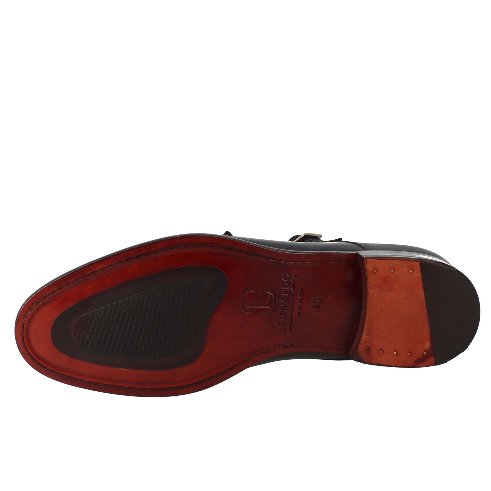 Scarpa doppia fibbia da uomo in pelle nera - Image 5