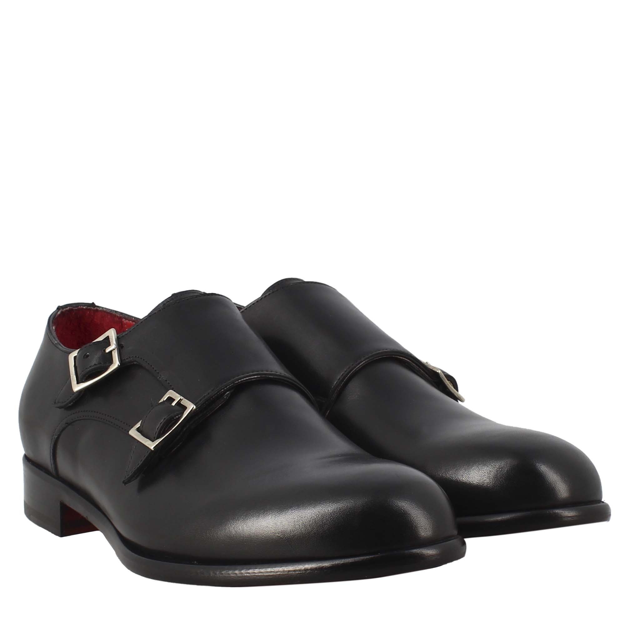 Scarpa doppia fibbia da uomo in pelle nera - Image 6