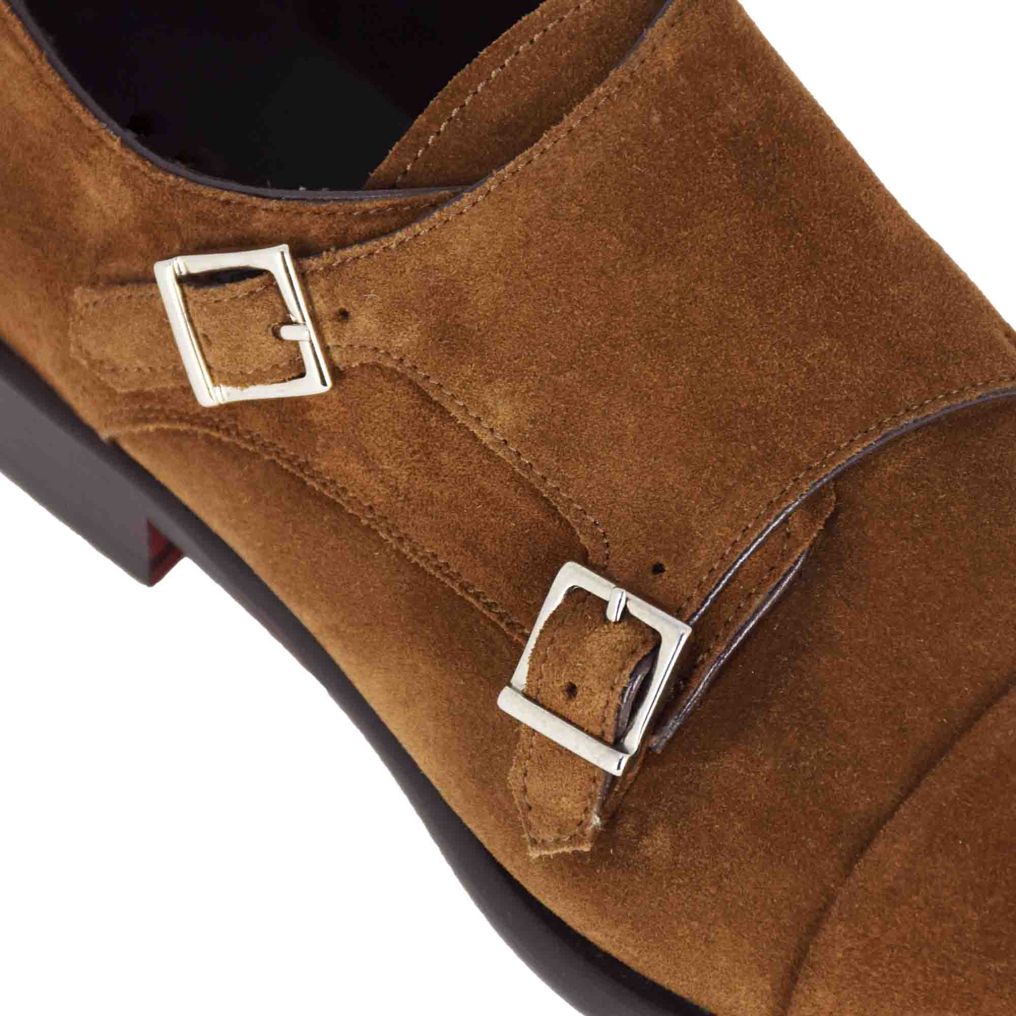 Scarpa doppia fibbia da uomo in pelle scamosciata colore marrone chiaro - Image 3