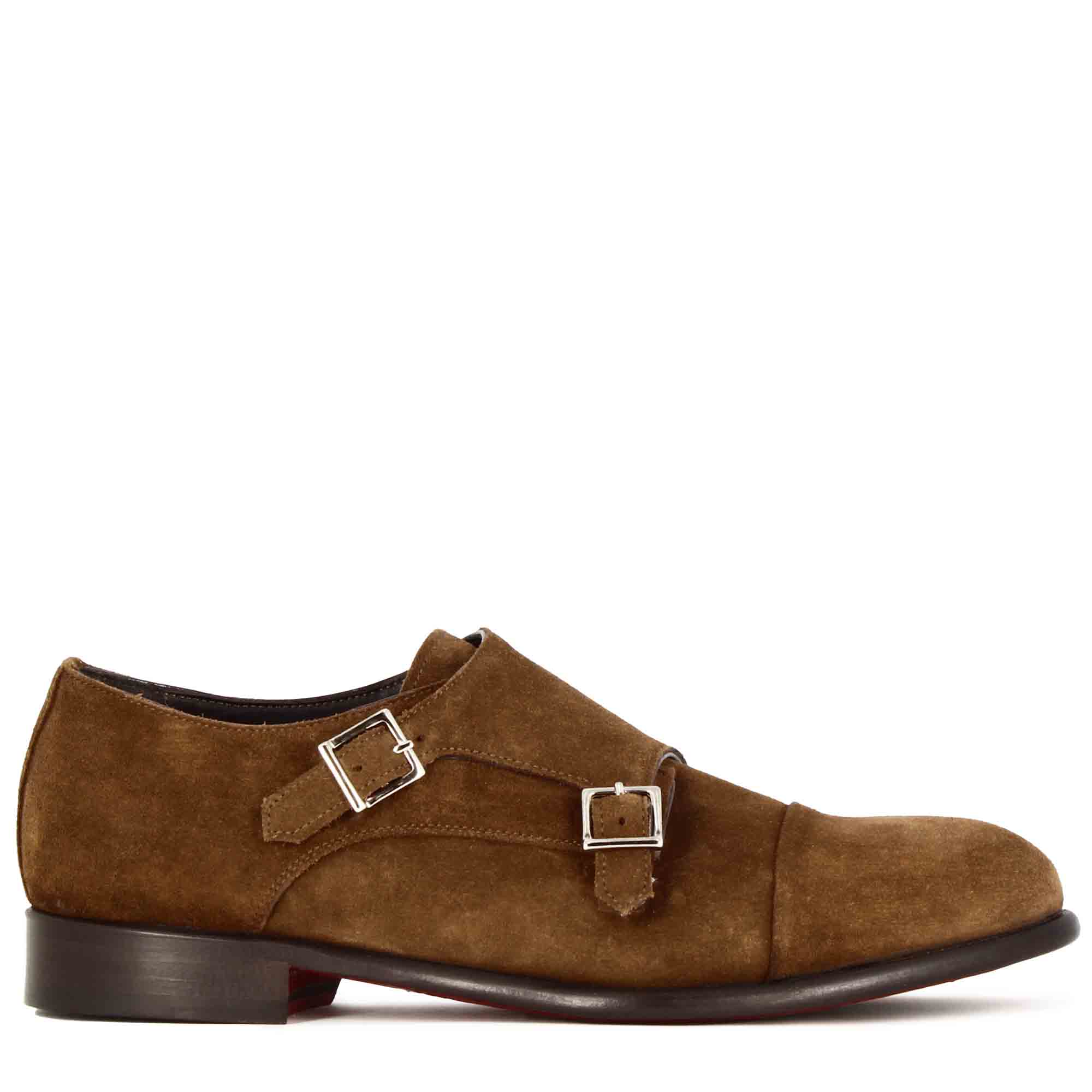 Scarpa doppia fibbia da uomo in pelle scamosciata colore marrone chiaro - Image 4
