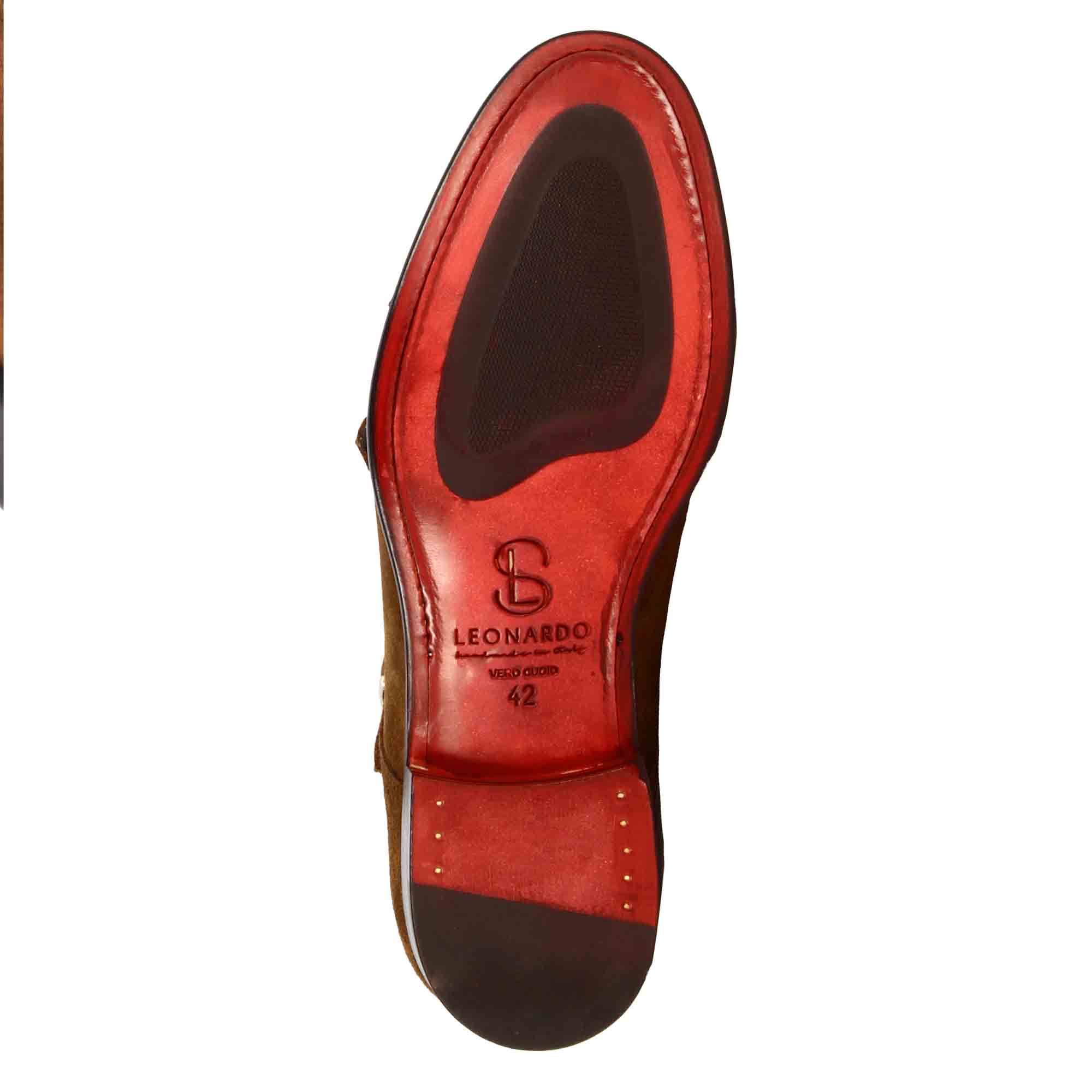 Scarpa doppia fibbia da uomo in pelle scamosciata colore marrone chiaro - Image 5
