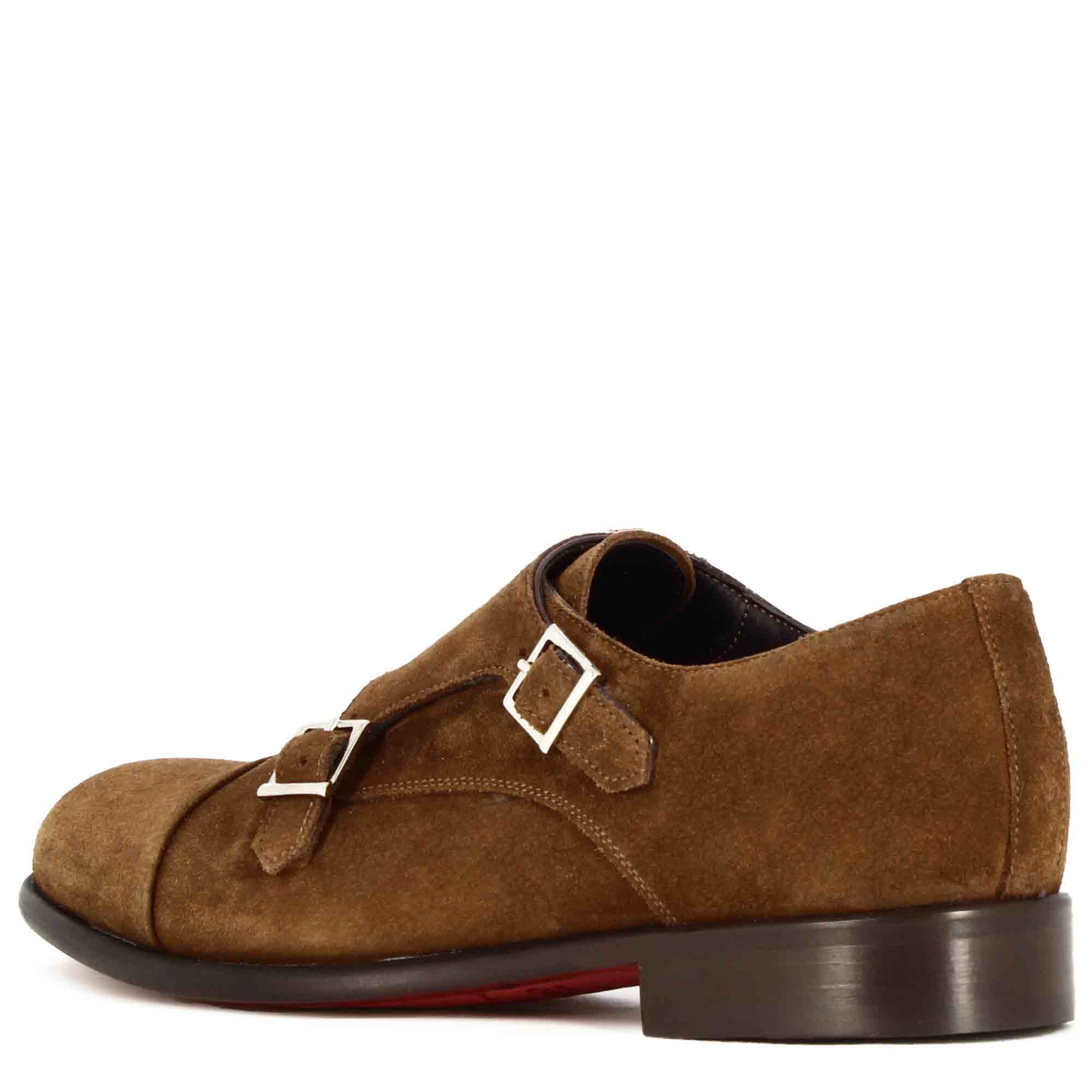 Scarpa doppia fibbia da uomo in pelle scamosciata colore marrone chiaro - Image 6