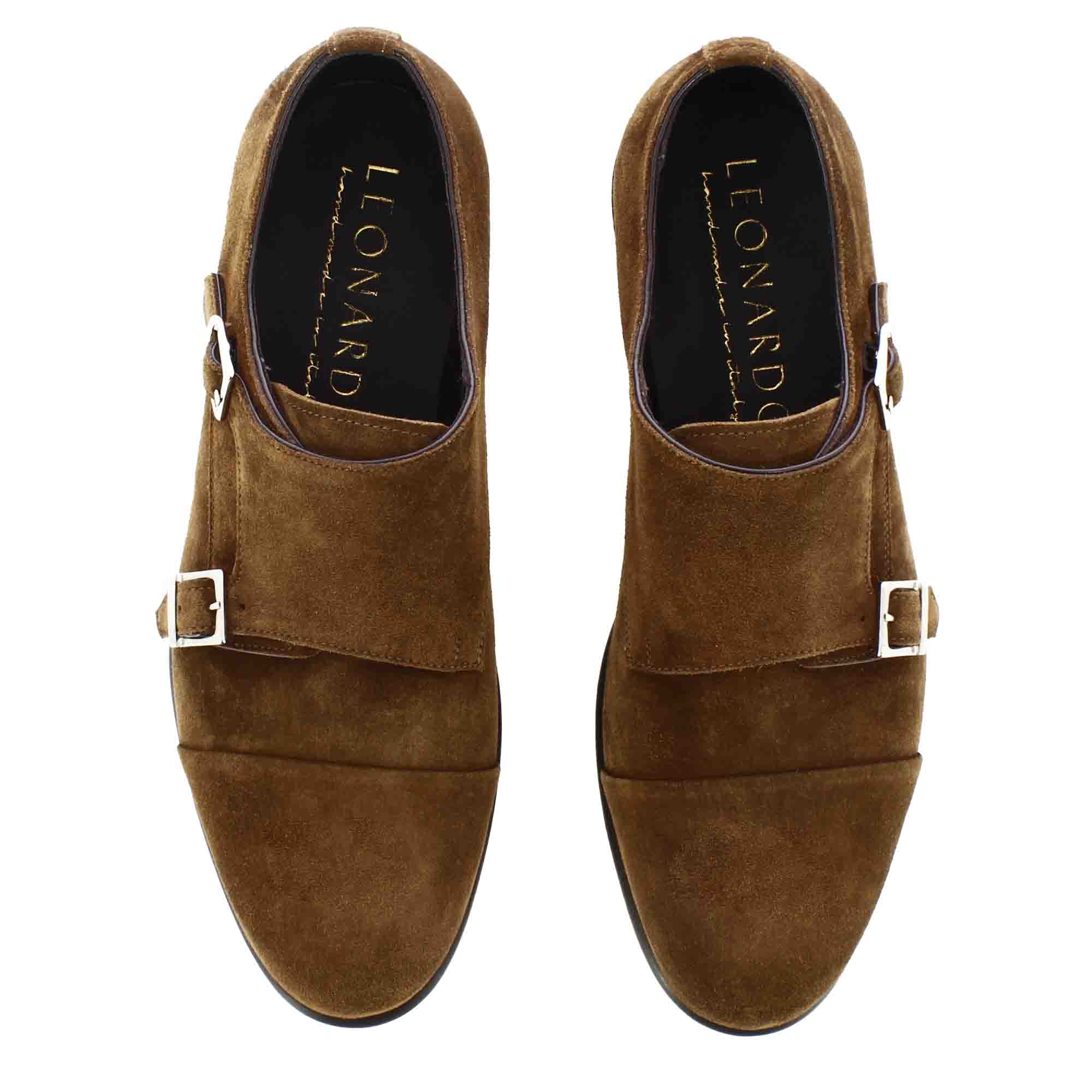 Scarpa doppia fibbia da uomo in pelle scamosciata colore marrone chiaro - Image 7