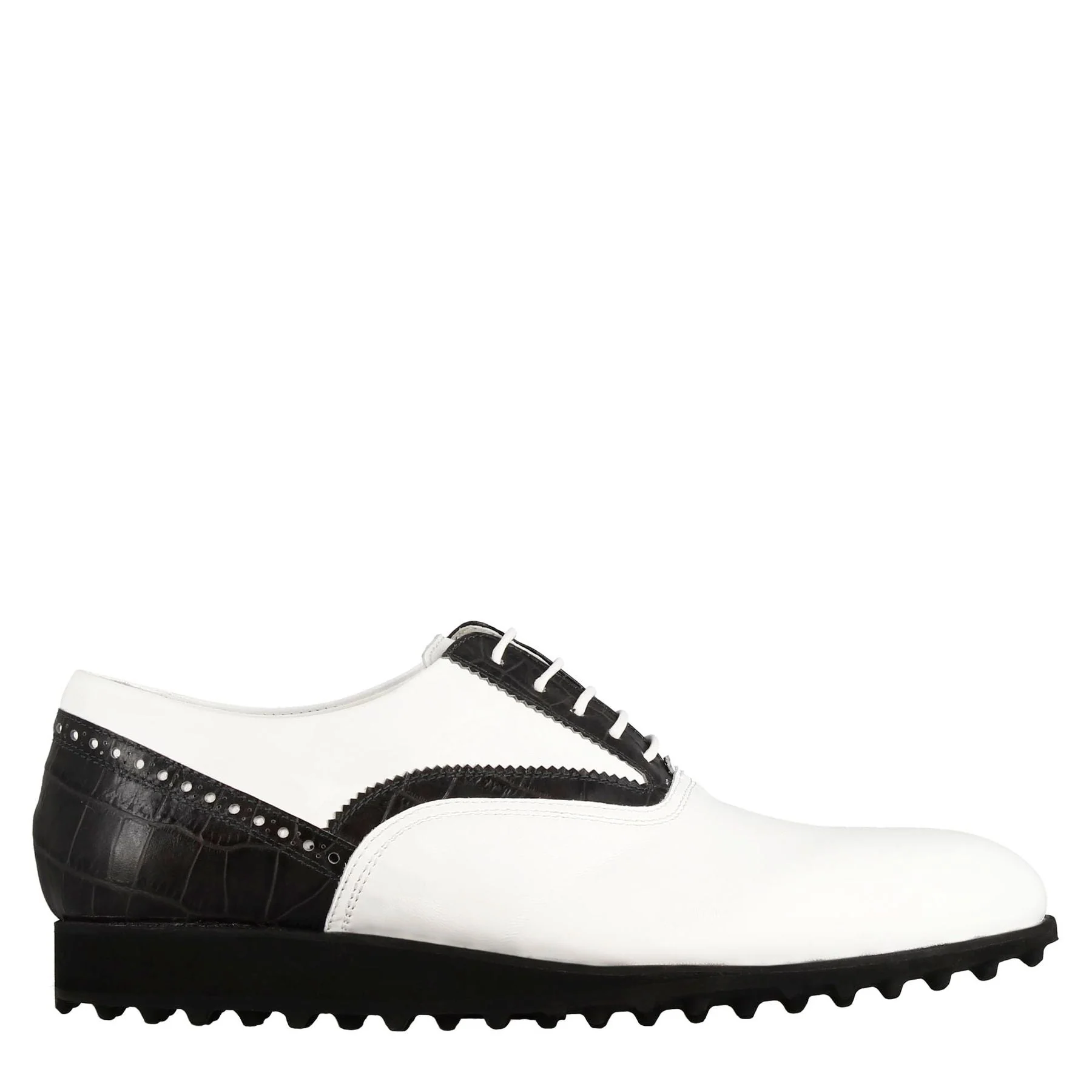 Scarpa golf fatta a mano in pelle colore bianco e nero - Image 2