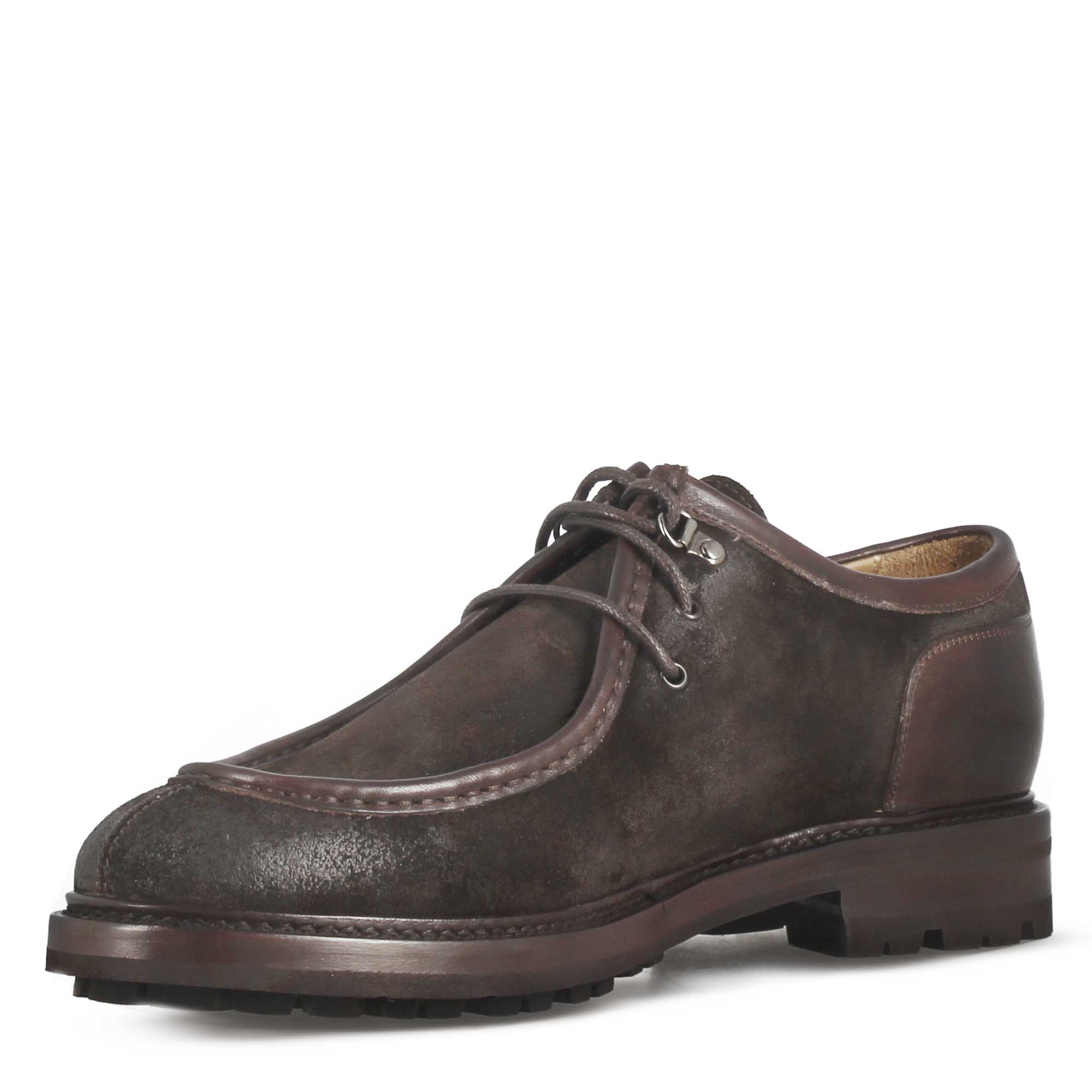 Scarpa stringata da uomo modello Ingegnere in pelle scamosciata marrone scuro - Image 3