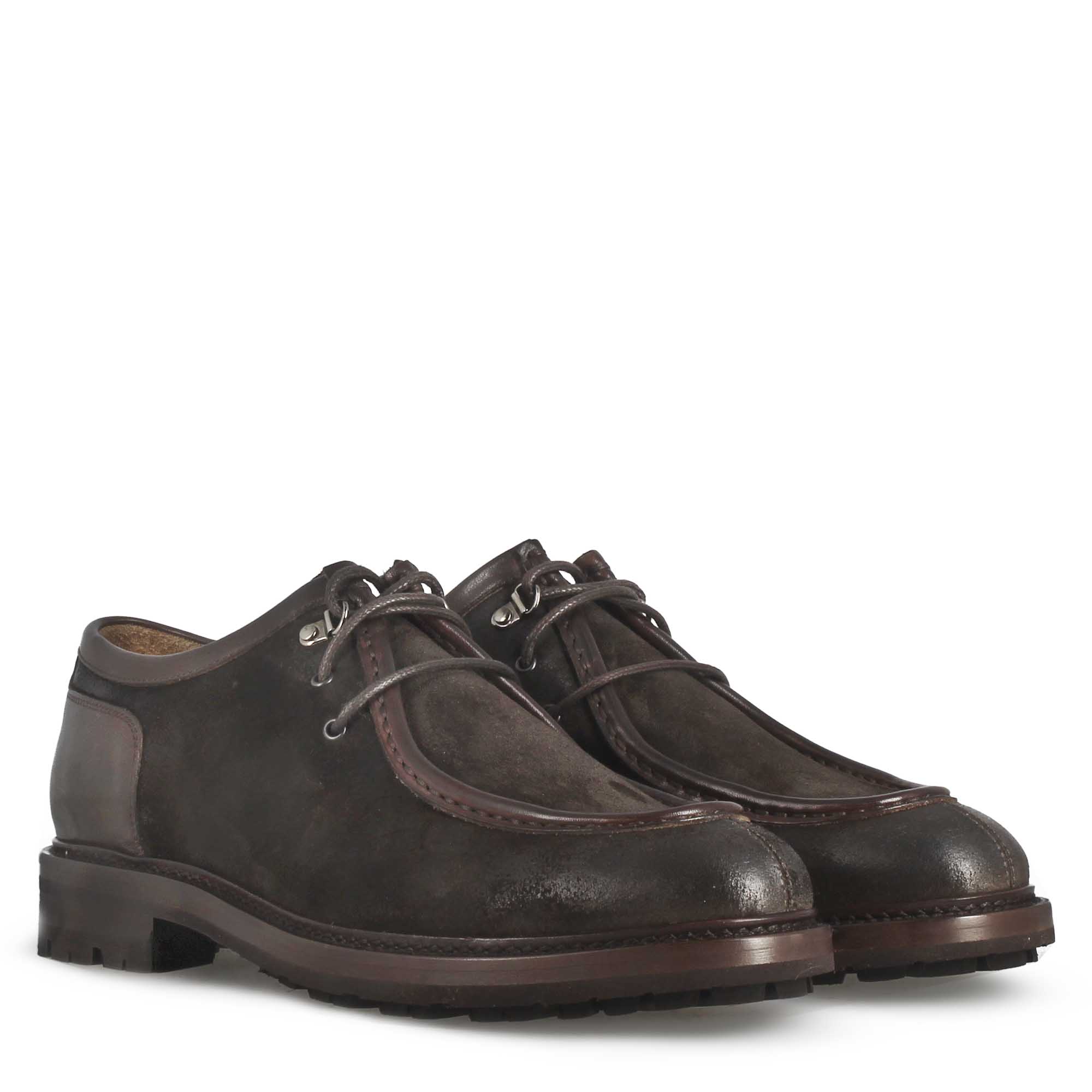 Scarpa stringata da uomo modello Ingegnere in pelle scamosciata marrone scuro - Image 5