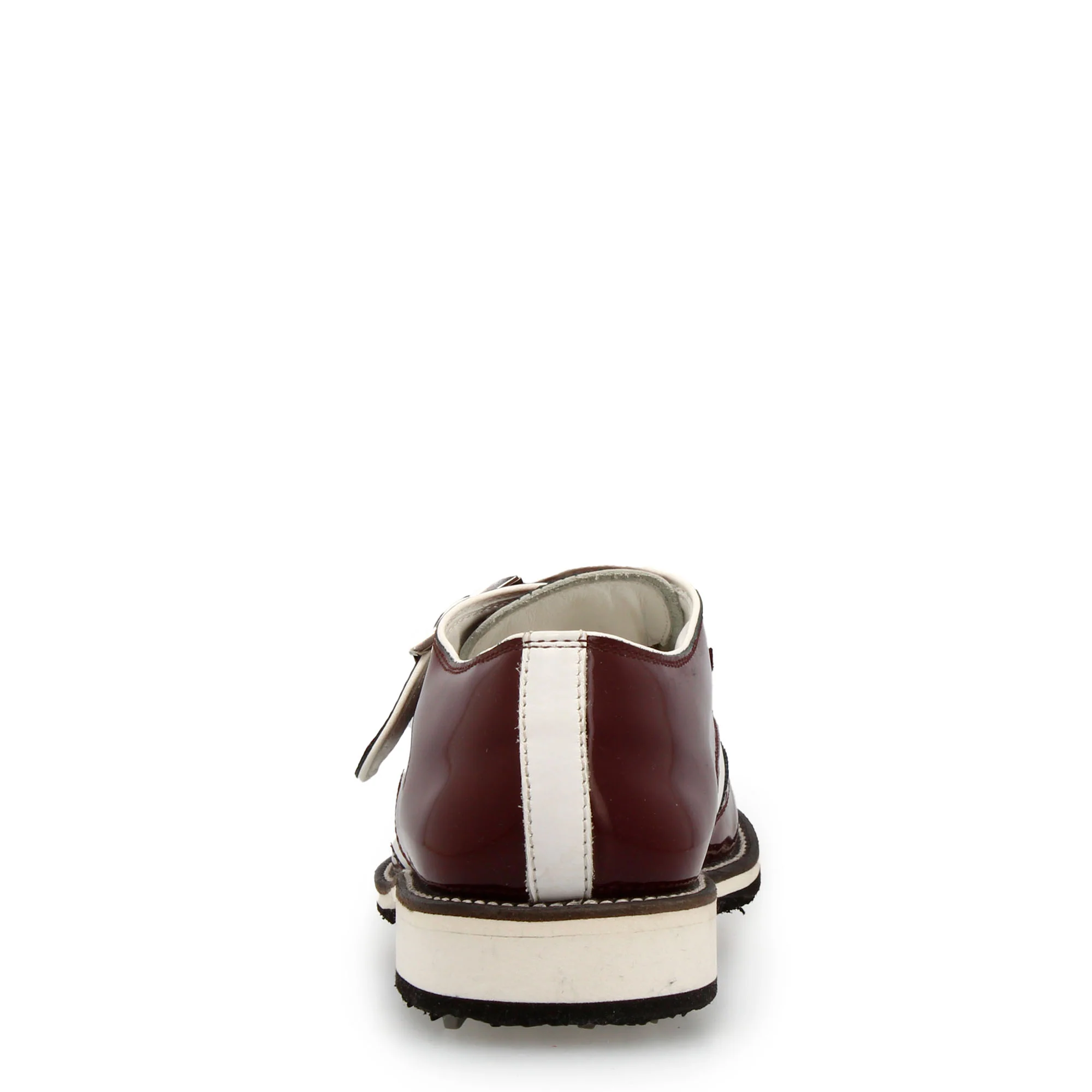 Scarpe con fibbia da golf in pelle bianca e vernice bordeaux - Image 5