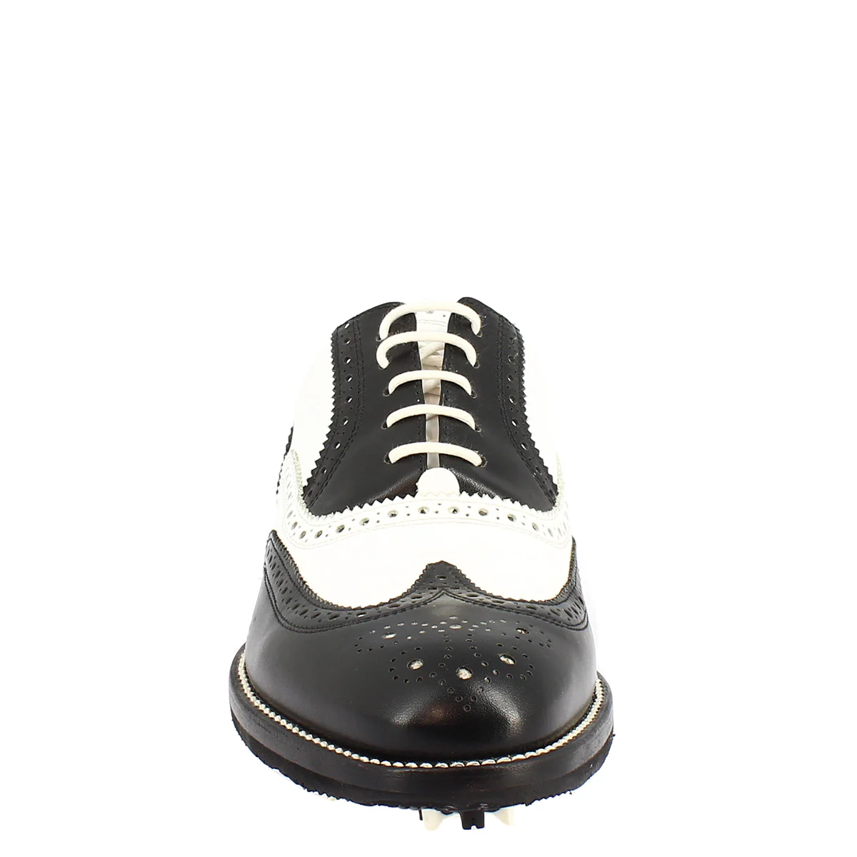 Scarpe da golf artigianale in pelle bicolore bianco e nero - Image 3