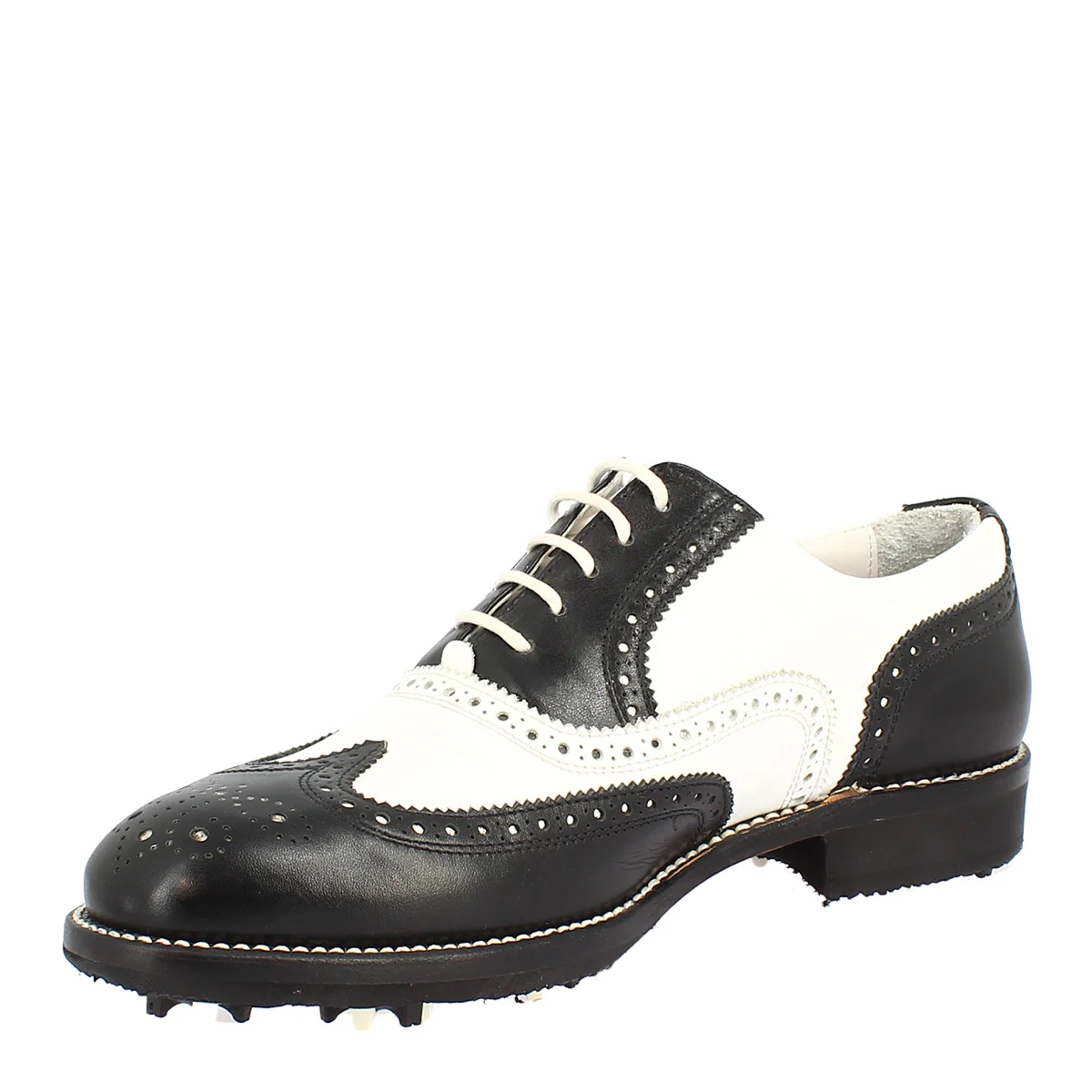 Scarpe da golf artigianale in pelle bicolore bianco e nero - Image 5