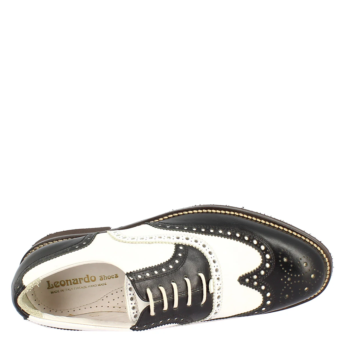Scarpe da golf artigianale in pelle bicolore bianco e nero - Image 6