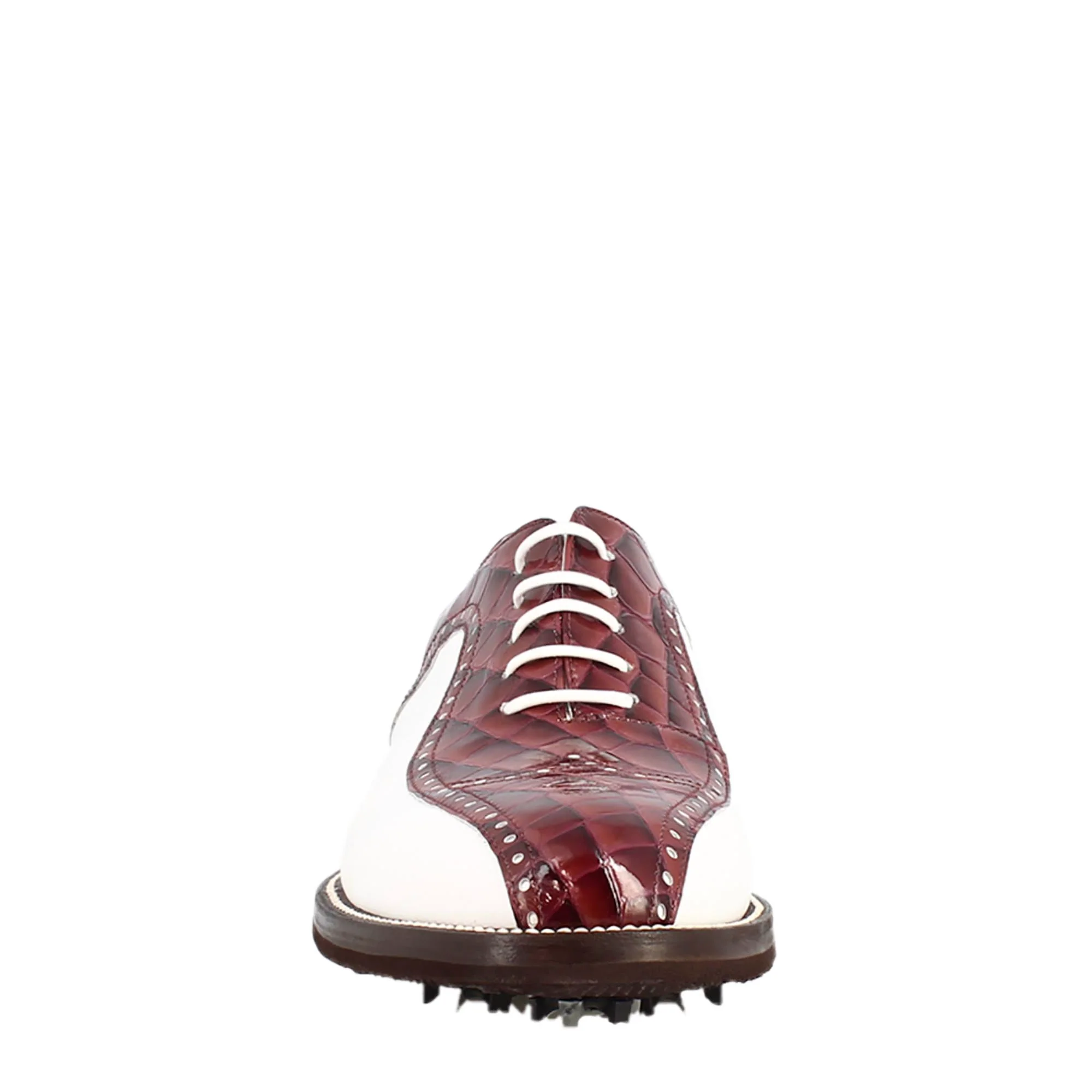 Scarpe da golf da donna colore bianco e bordeaux cocco artigianali in pelle - Image 3