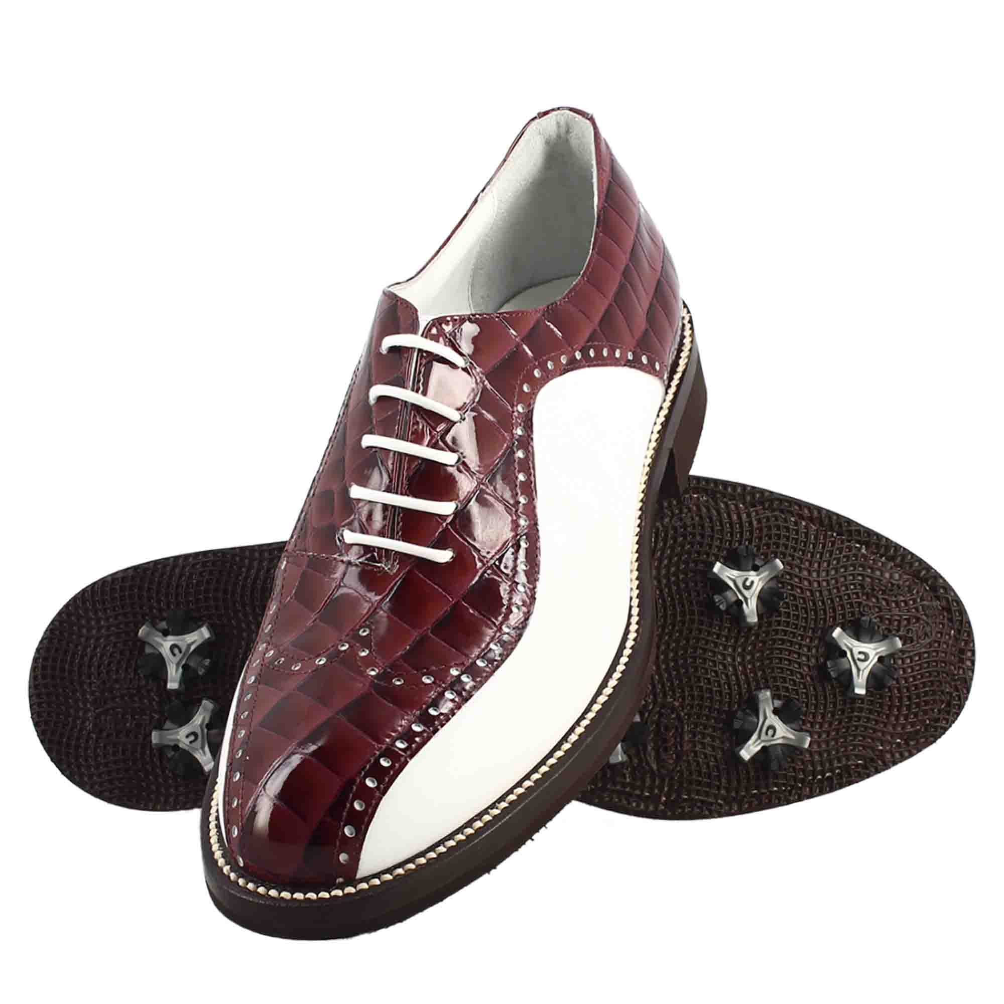 Scarpe da golf da donna colore bianco e bordeaux cocco artigianali in pelle - Image 6