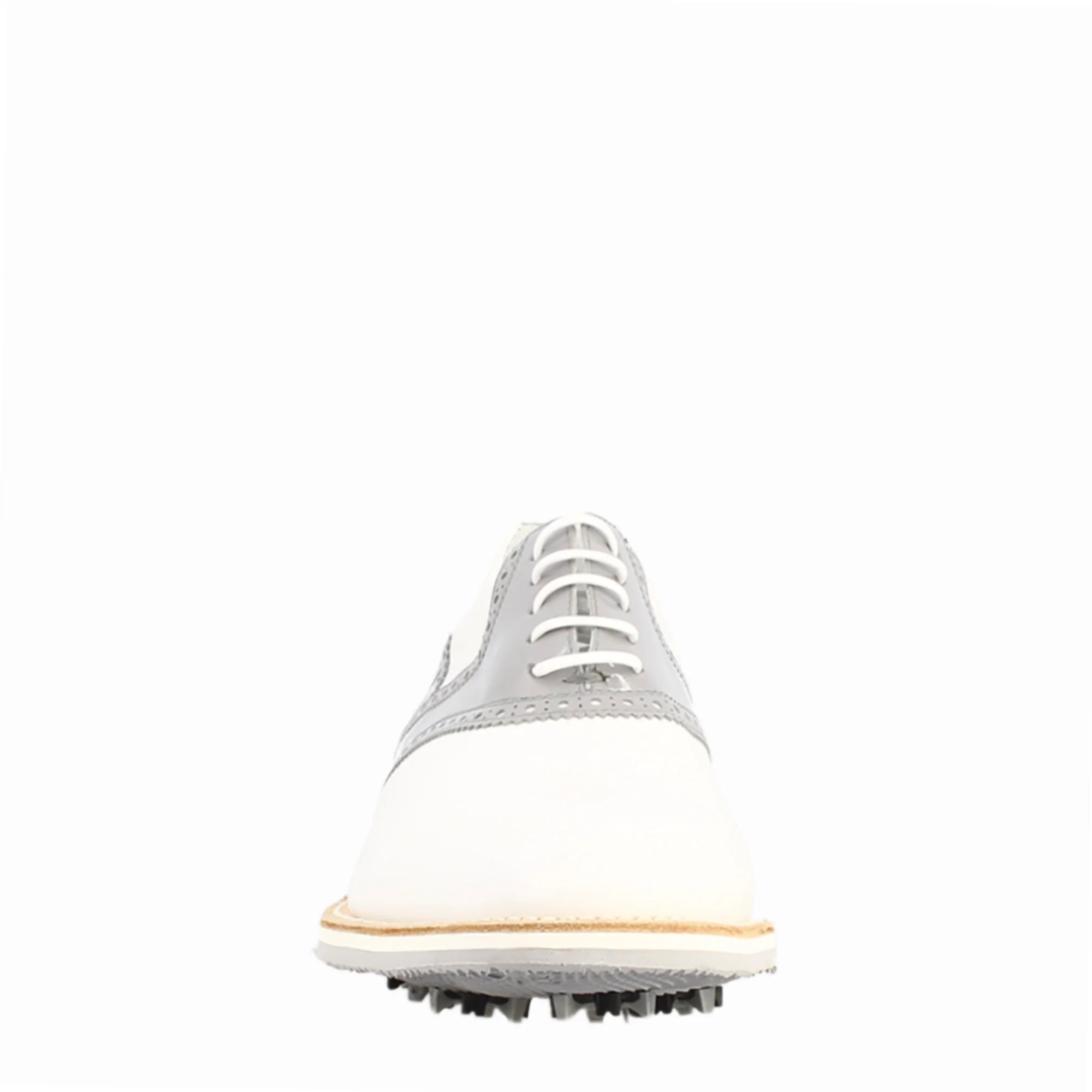 Scarpe da golf artigianali in pelle colore bianco e grigio - Image 3