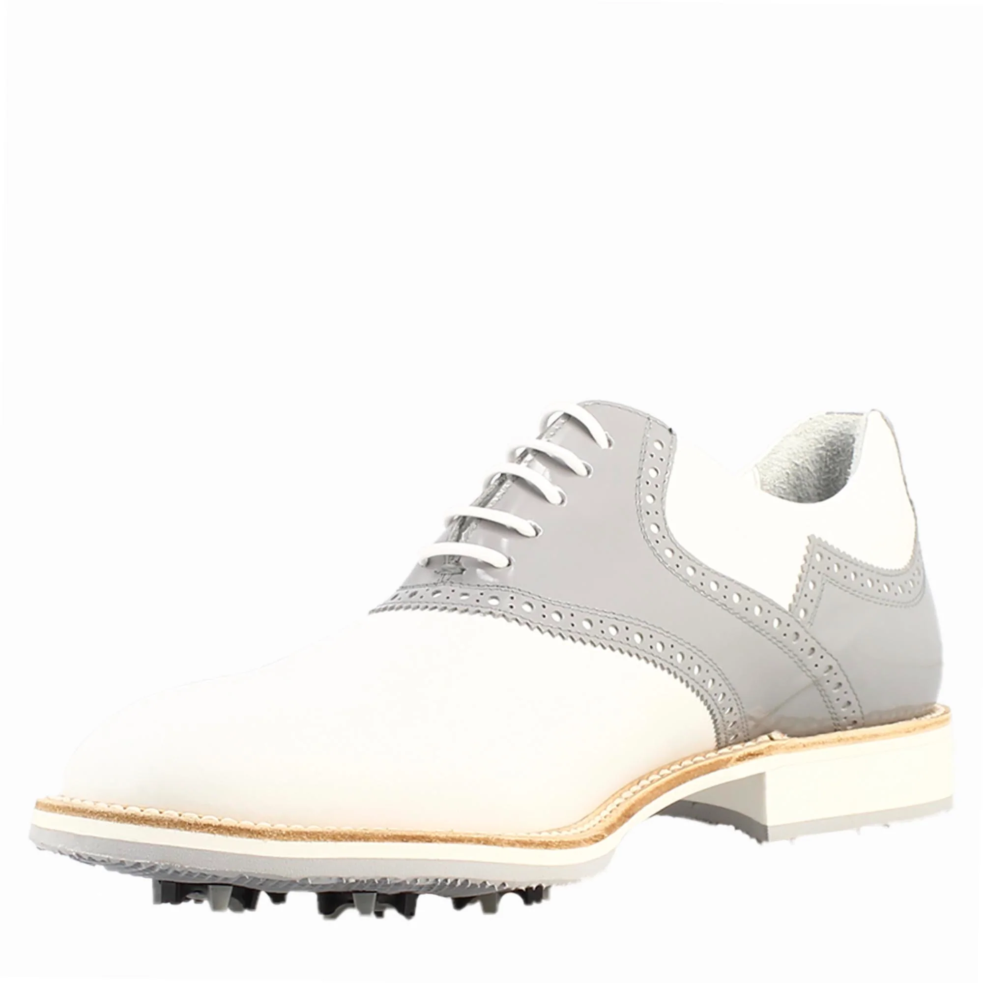 Scarpe da golf artigianali in pelle colore bianco e grigio - Image 4