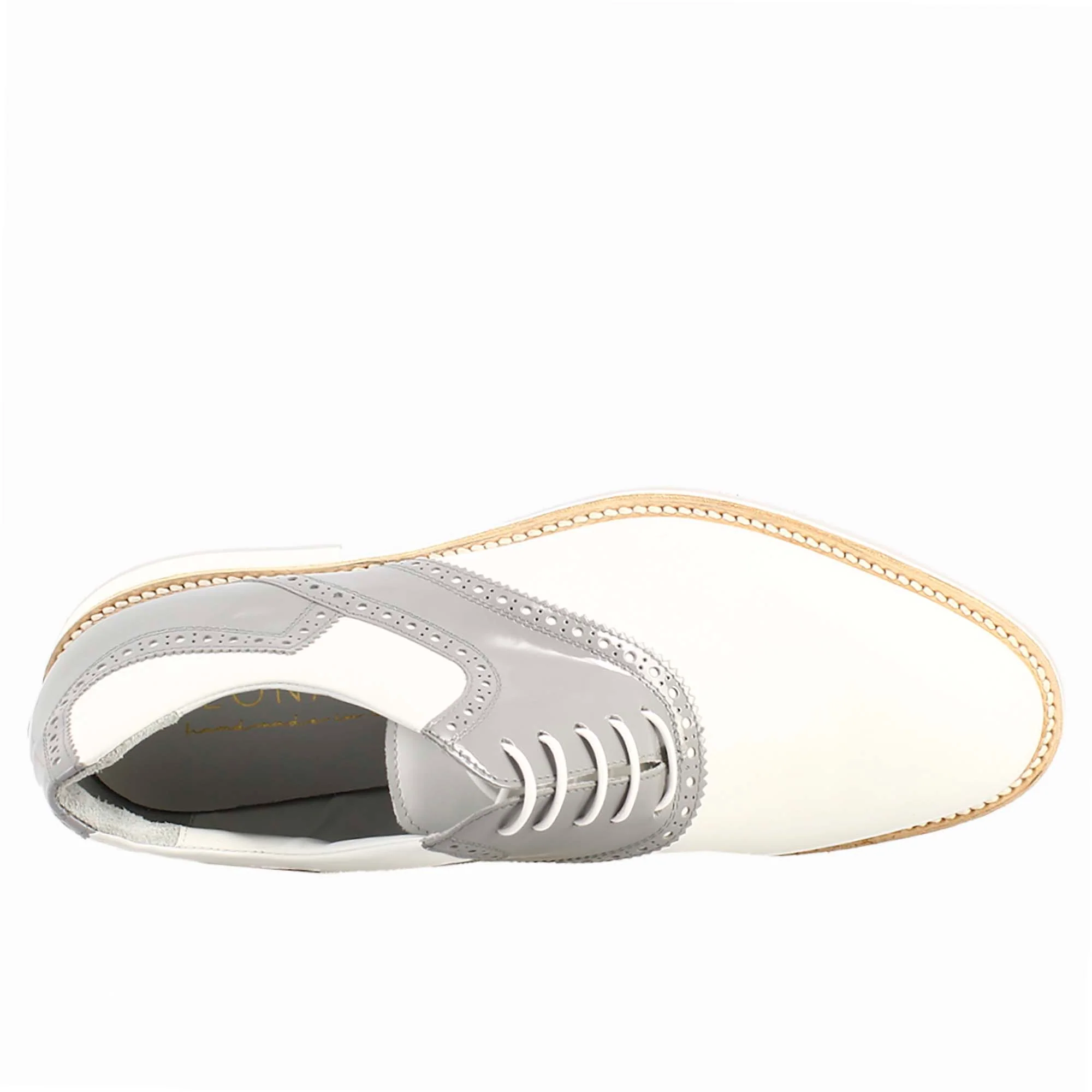 Scarpe da golf artigianali in pelle colore bianco e grigio - Image 5