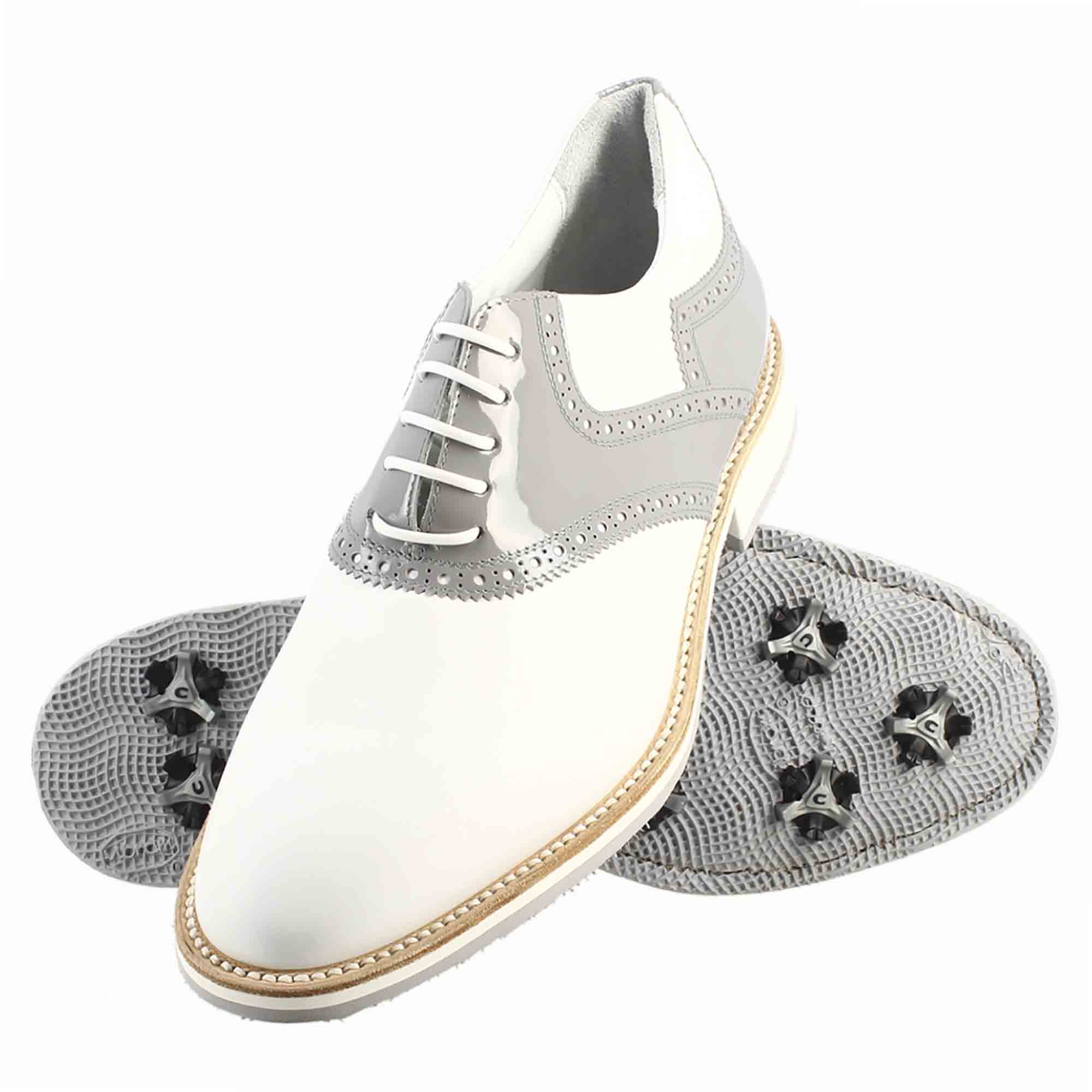 Scarpe da golf artigianali in pelle colore bianco e grigio - Image 6