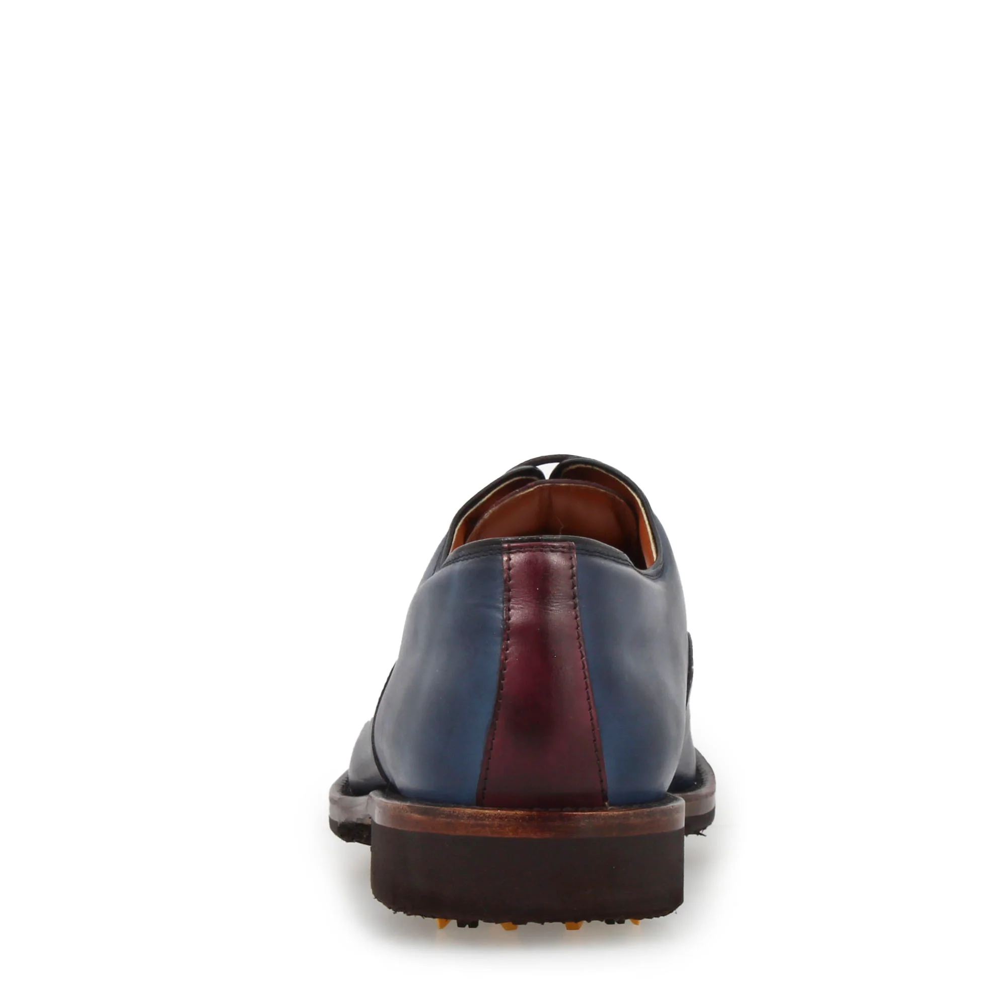 Scarpe da golf artigianali in pelle colore blu e bordeaux tinta a mano - Image 5