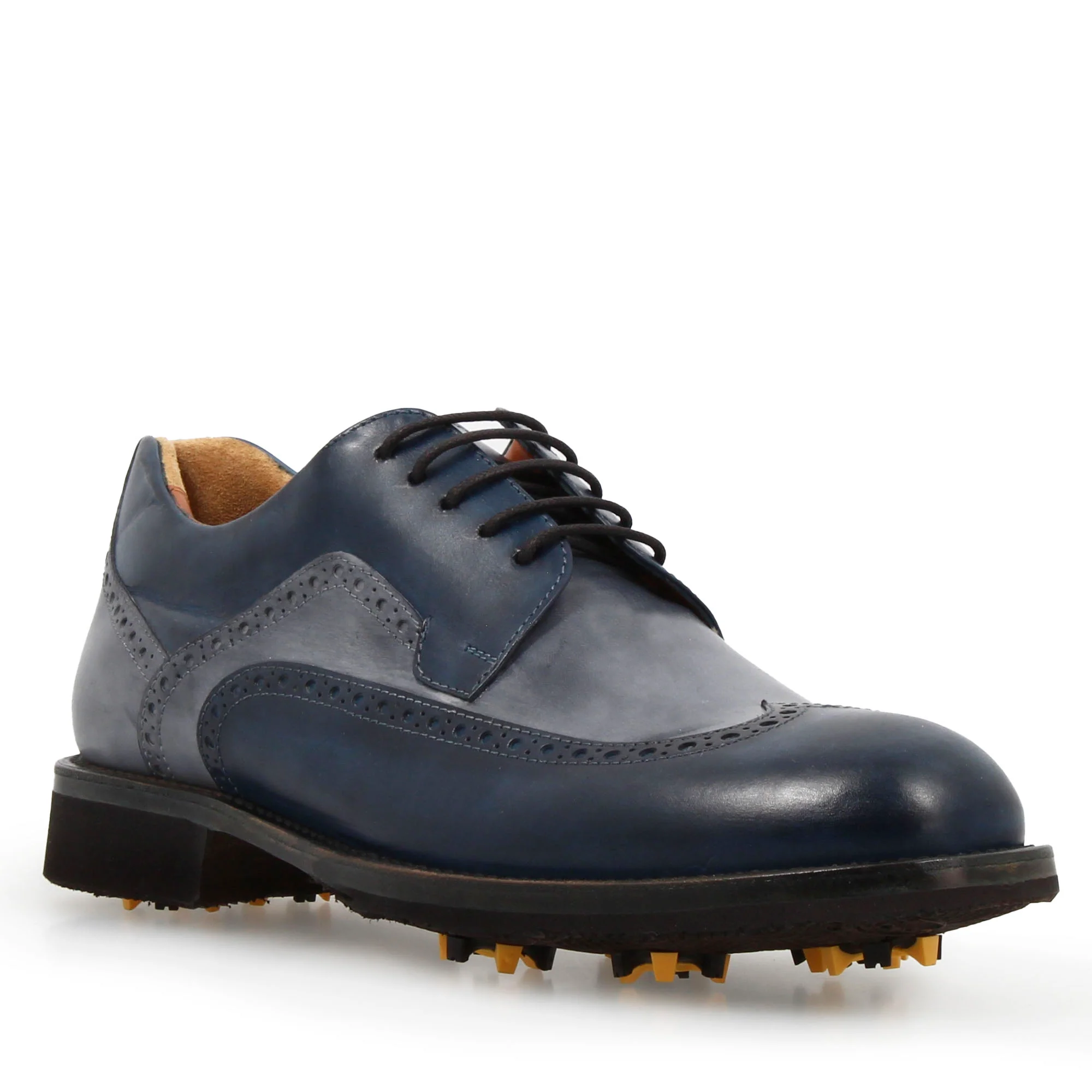 Scarpe da golf artigianali in pelle colore blu jeans