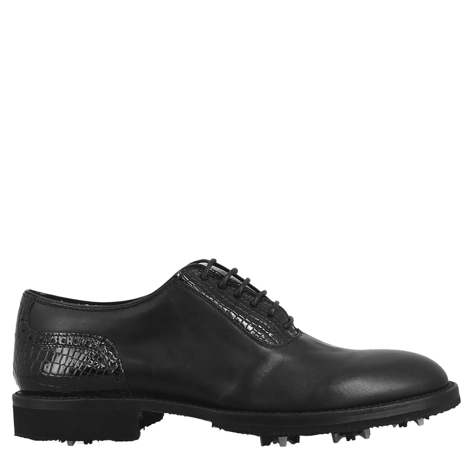 Scarpe da golf artigianali in pelle colore nero punta liscia - Image 2