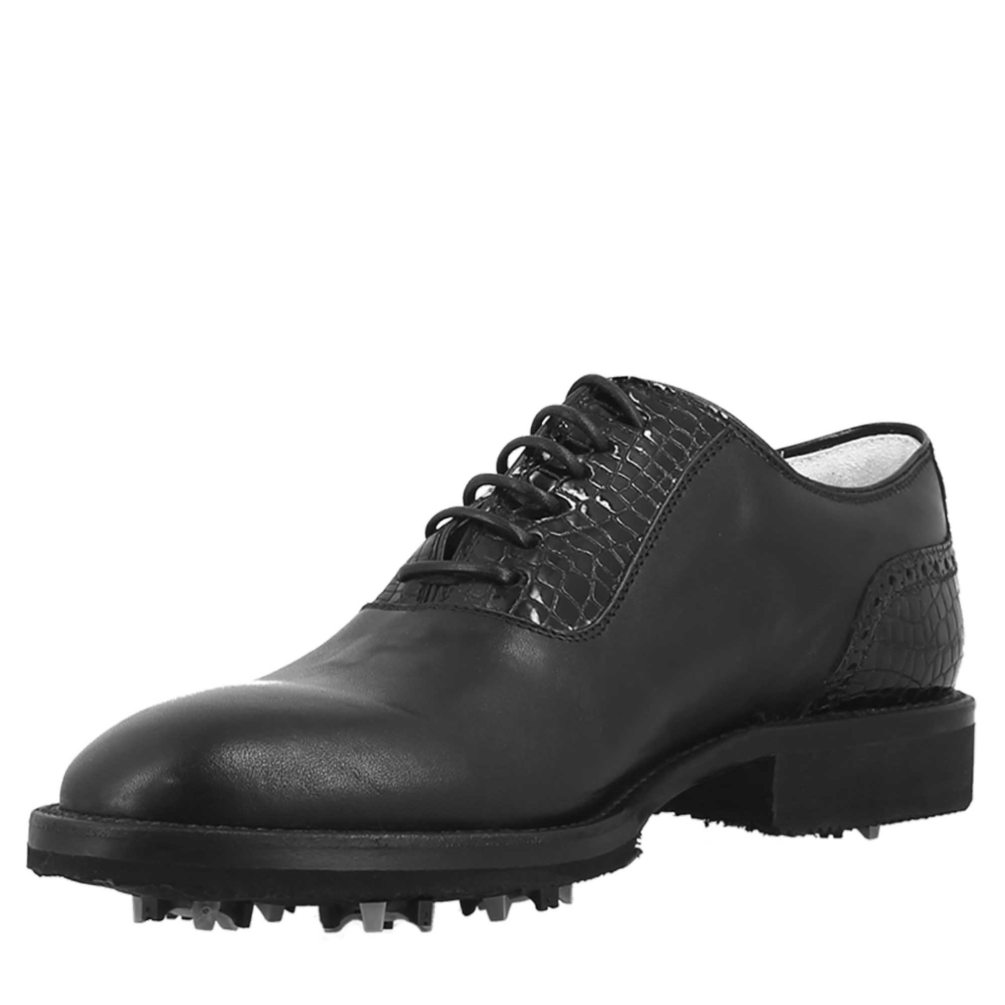 Scarpe da golf artigianali in pelle colore nero punta liscia - Image 4