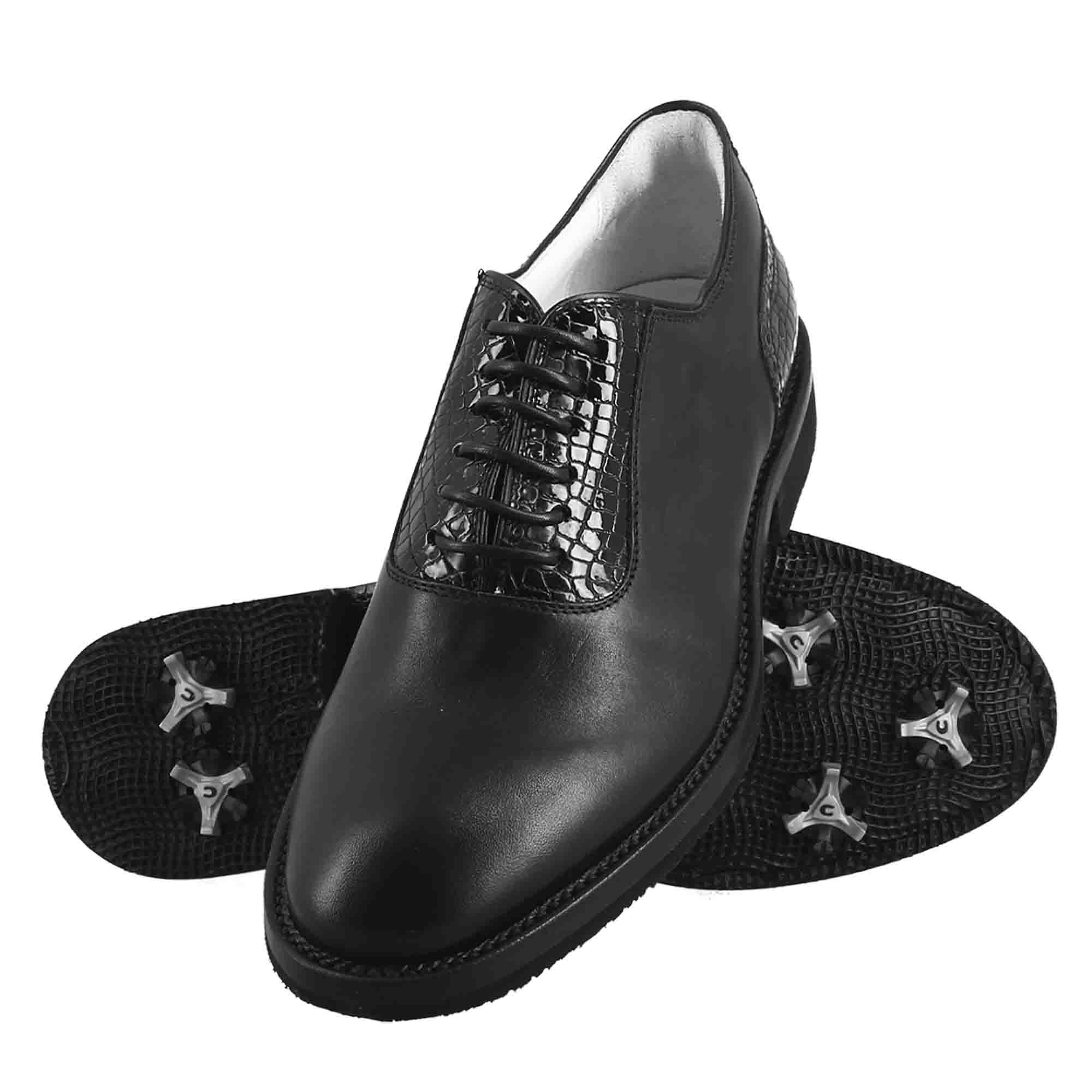 Scarpe da golf artigianali in pelle colore nero punta liscia - Image 6