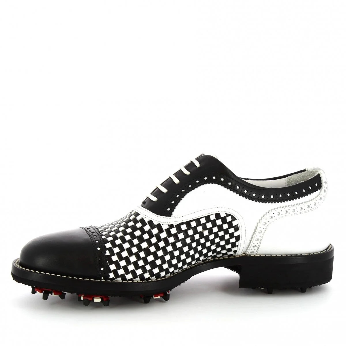 Scarpe da golf artigianali in pelle intrecciata bianca e nera - Image 3