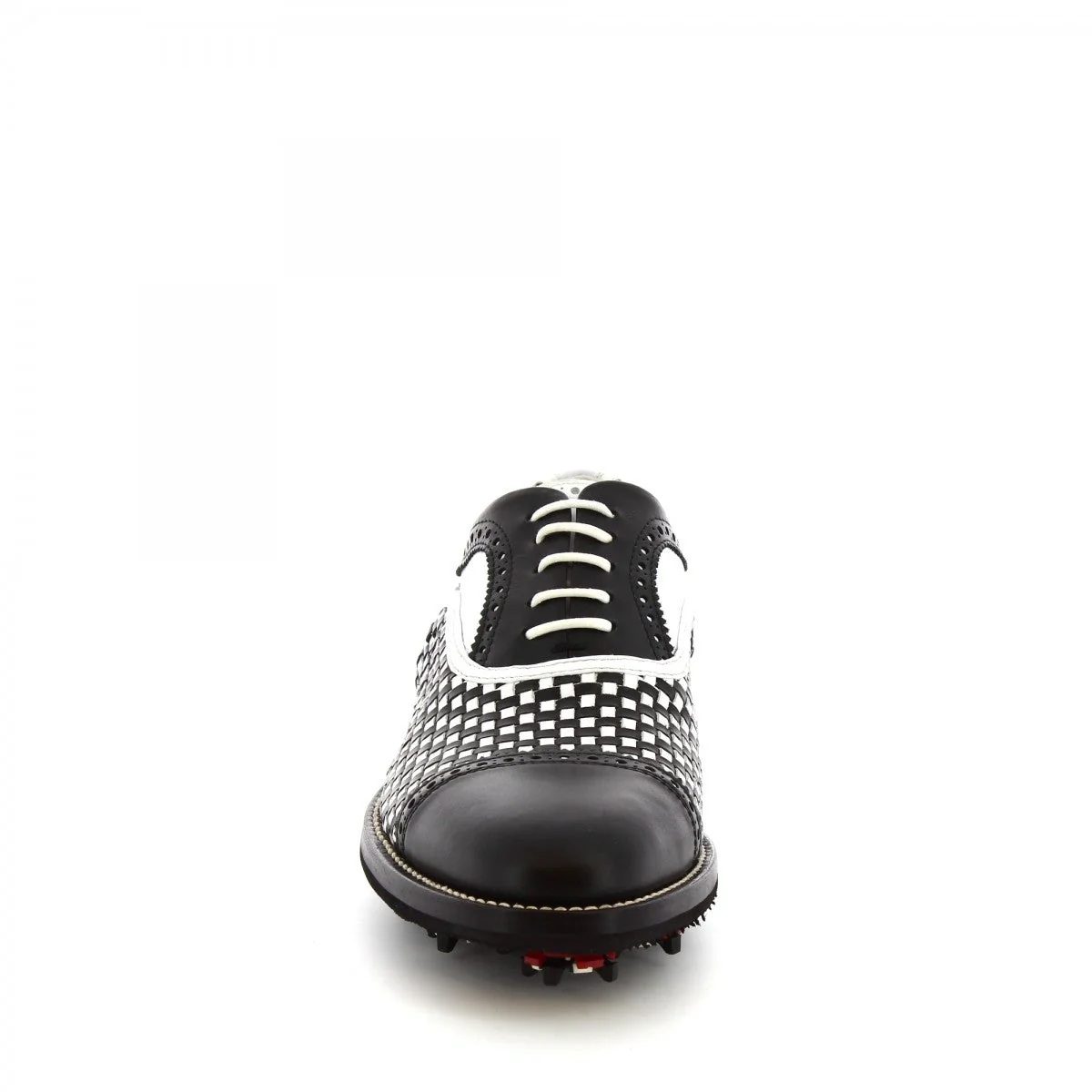 Scarpe da golf artigianali in pelle intrecciata bianca e nera - Image 4