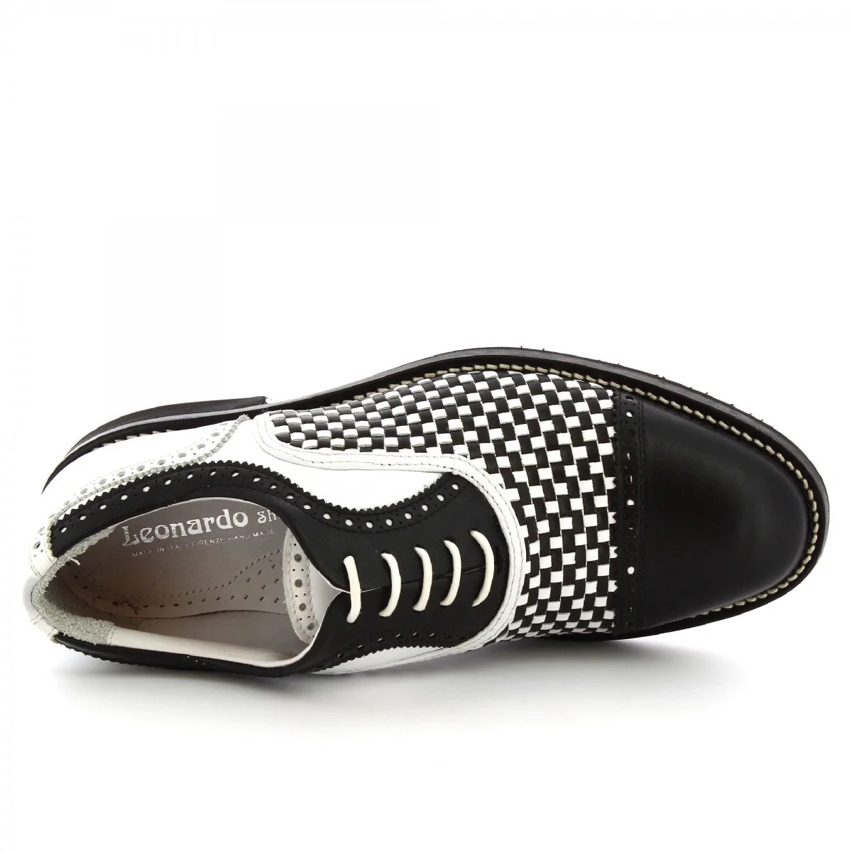 Scarpe da golf artigianali in pelle intrecciata bianca e nera - Image 7