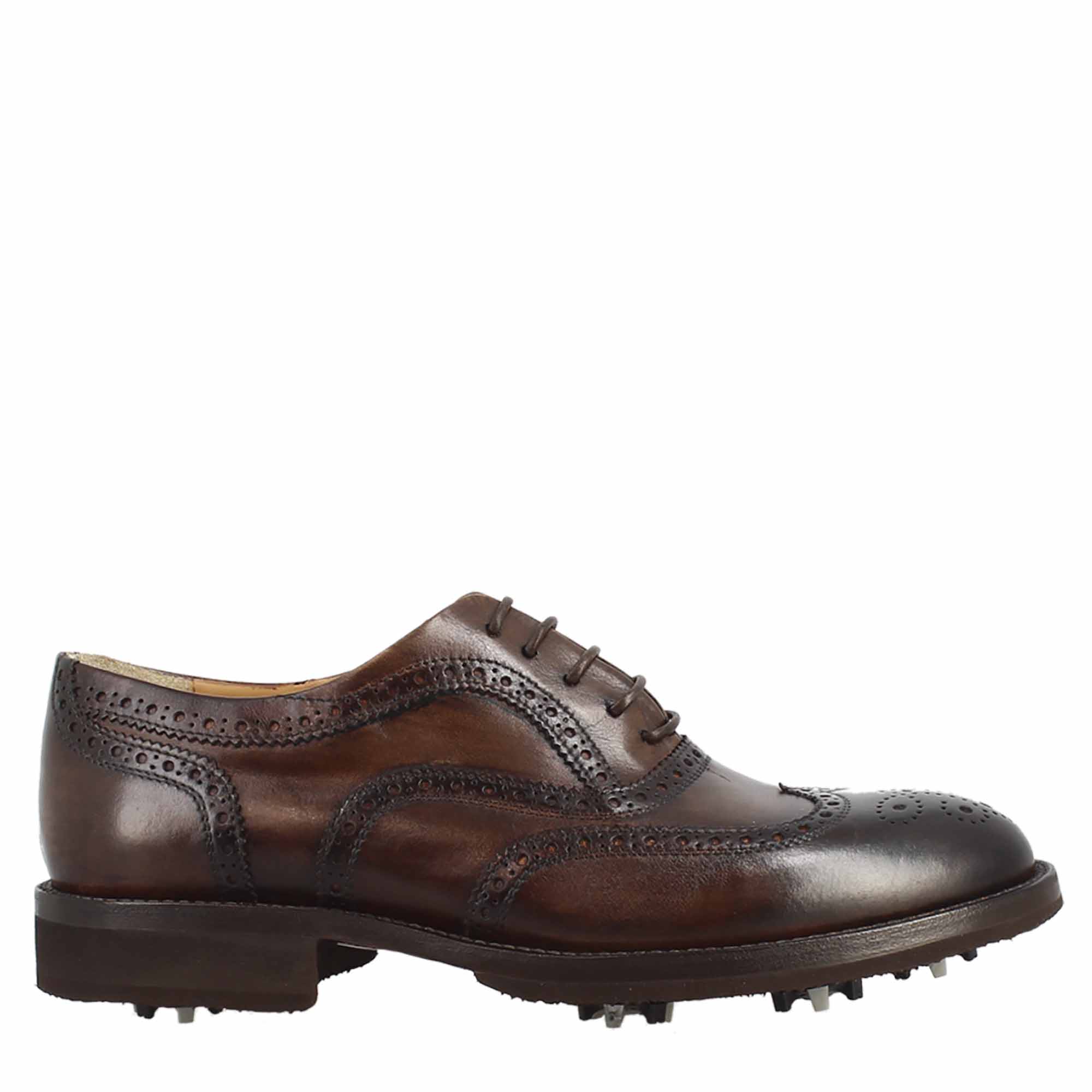 Scarpe da golf artigianali in pelle marrone con dettagli brogue - Image 2