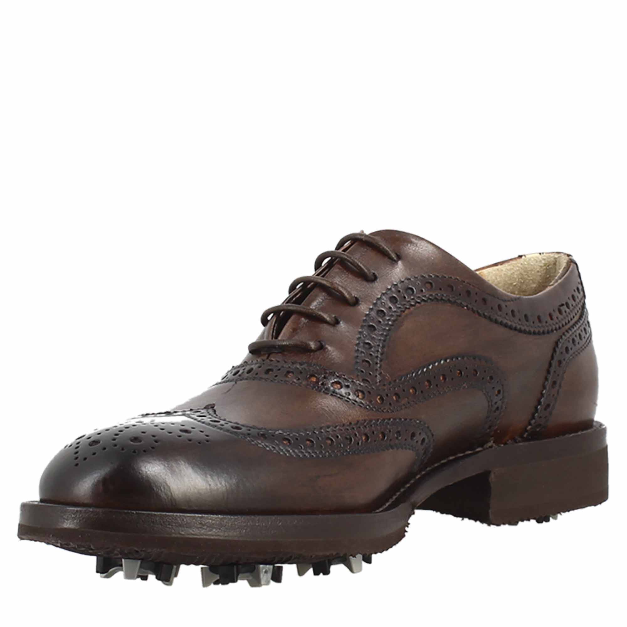 Scarpe da golf artigianali in pelle marrone con dettagli brogue - Image 4
