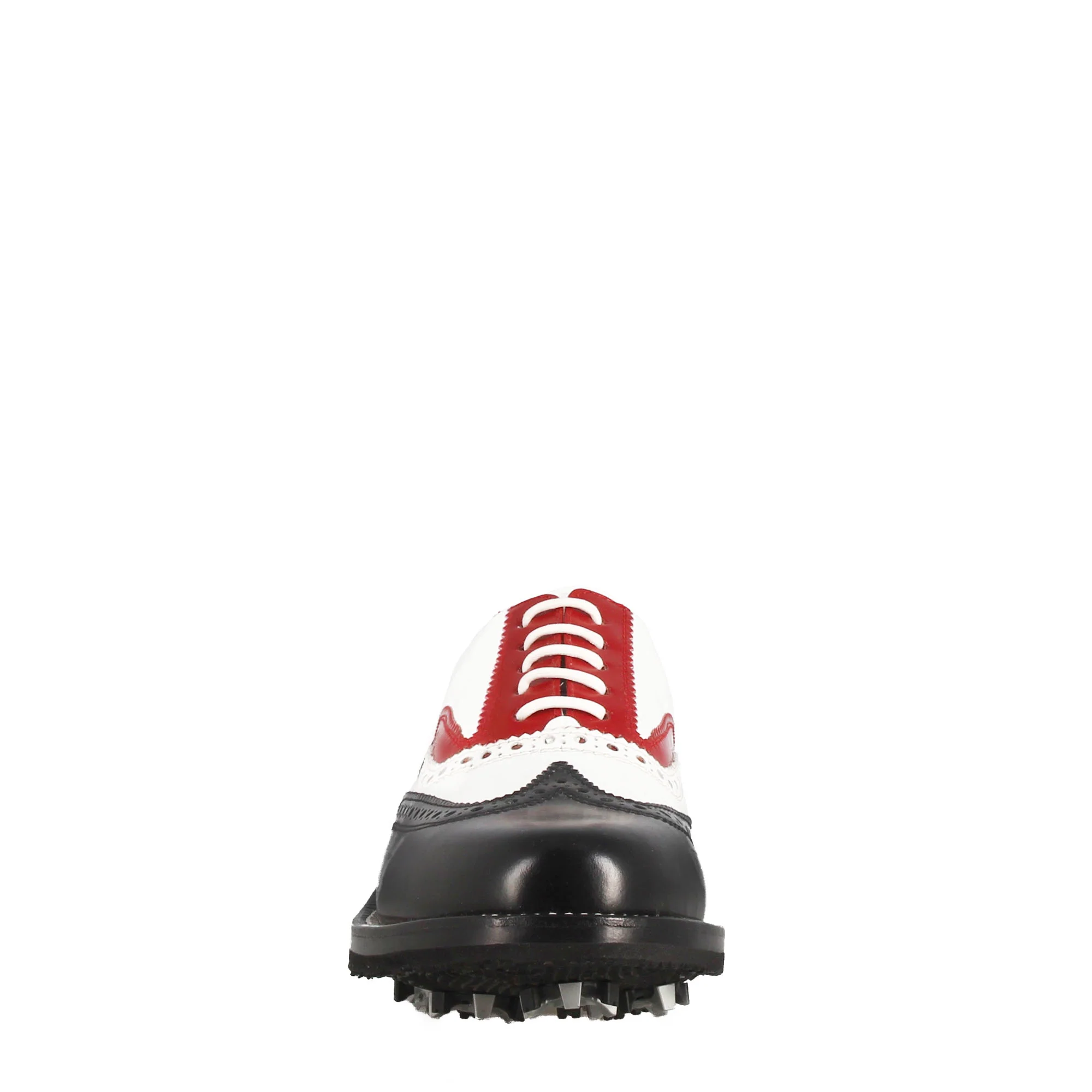 Scarpe da golf artigianali in pelle pieno fiore nero bianco rosso - Image 3