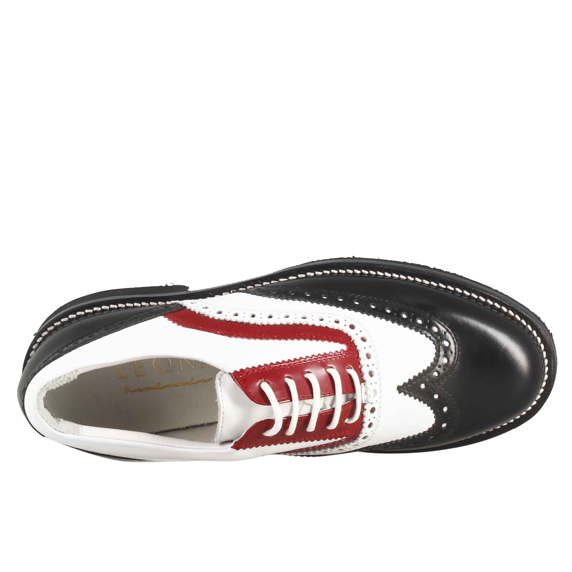 Scarpe da golf artigianali in pelle pieno fiore nero bianco rosso - Image 5
