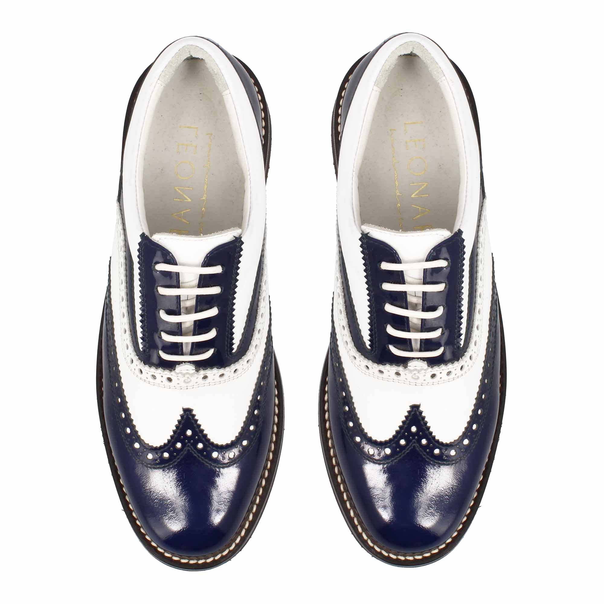 Scarpe da golf bicolore bianco e blu in pelle - Image 2