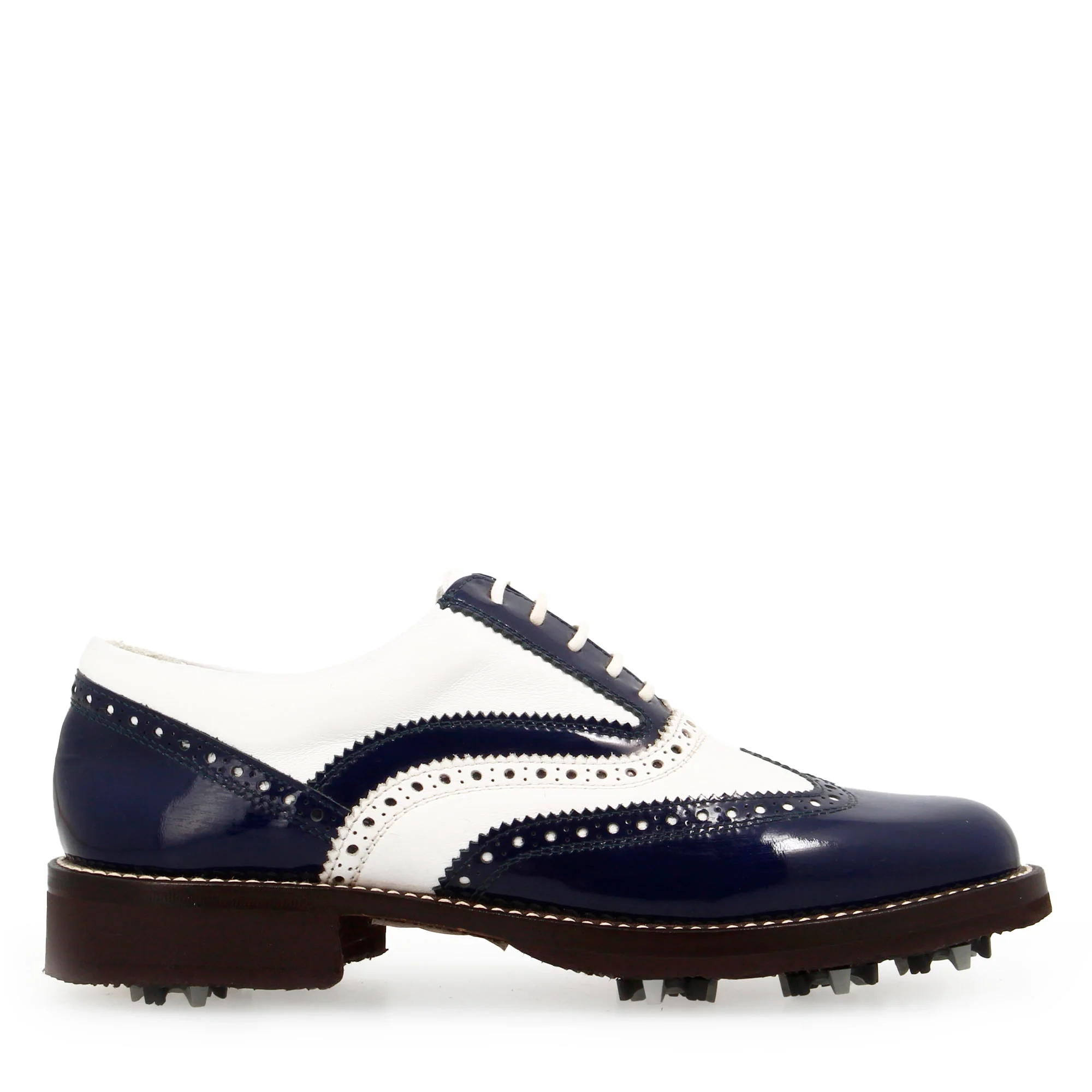 Scarpe da golf bicolore bianco e blu in pelle - Image 3