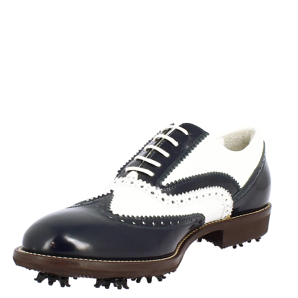 Scarpe da golf bicolore bianco e blu in pelle - Image 4