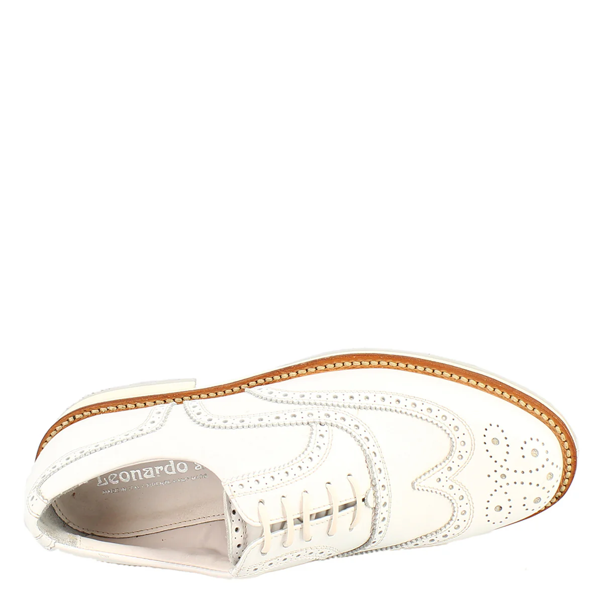 Scarpe da golf classiche brogues artigianali in pelle bianca - Image 4