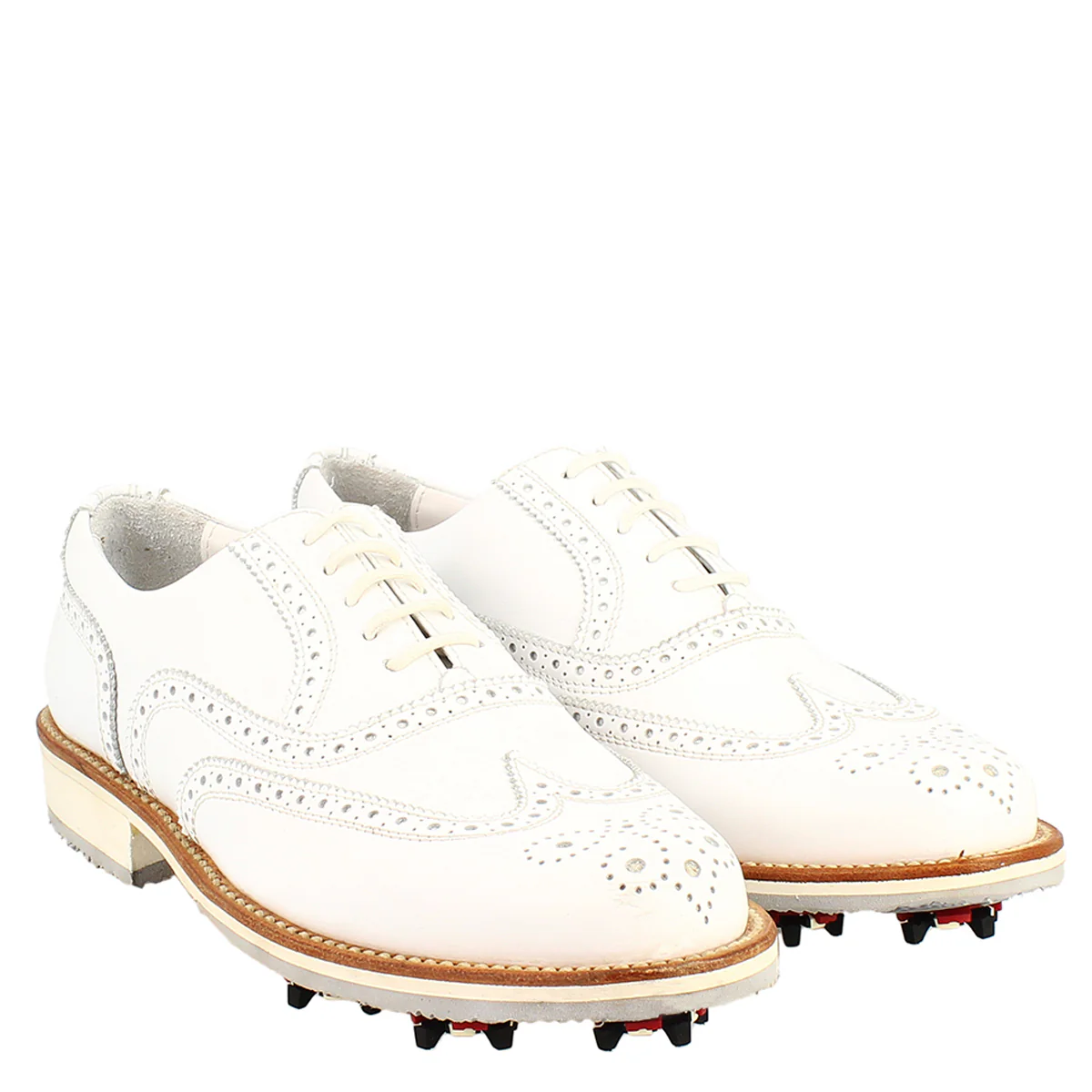 Scarpe da golf classiche brogues artigianali in pelle bianca - Image 7