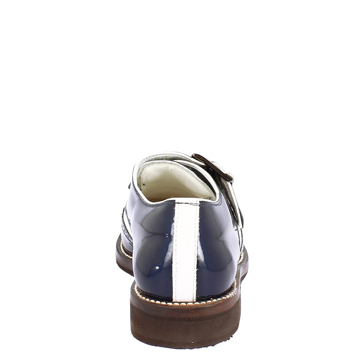 Scarpe con fibbia da golf in pelle bianca e vernice blu - Image 5