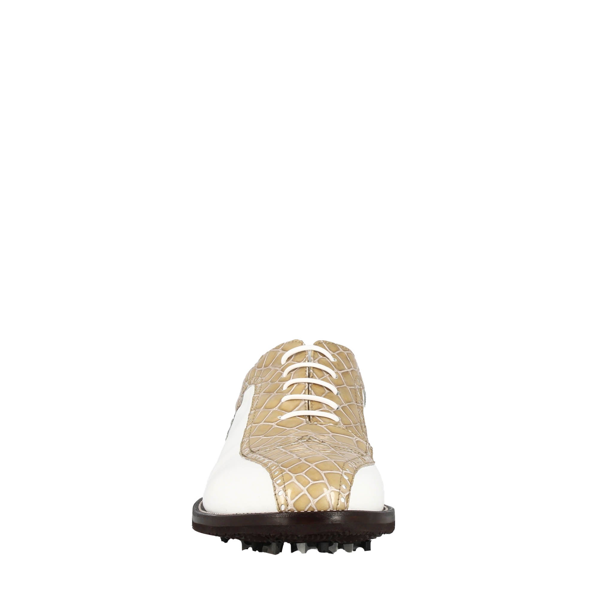 Scarpe da golf in pelle bicolore bianca e beige con stampa cocco - Image 3