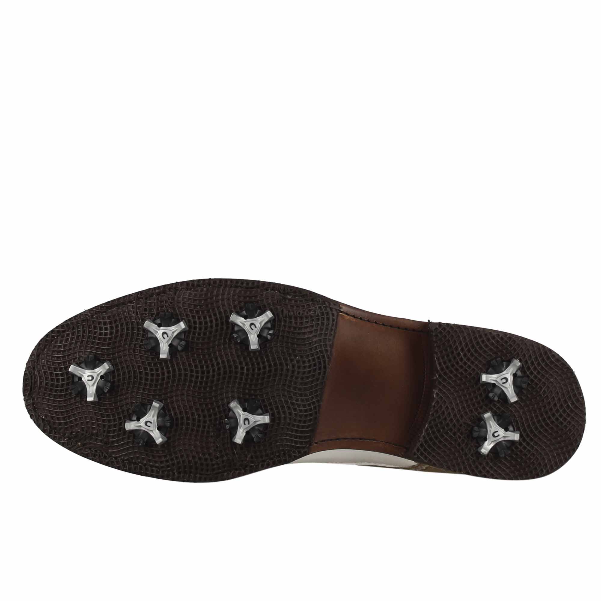 Scarpe da golf in pelle bicolore bianca e beige con stampa cocco - Image 6