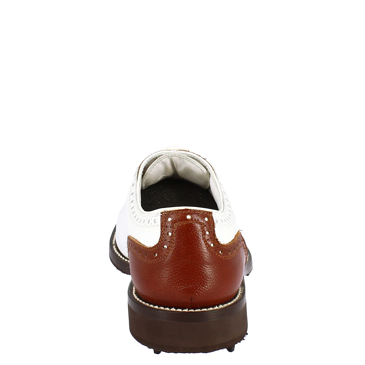 Scarpe da golf artigianali unisex in pelle bianca e marrone - Image 4