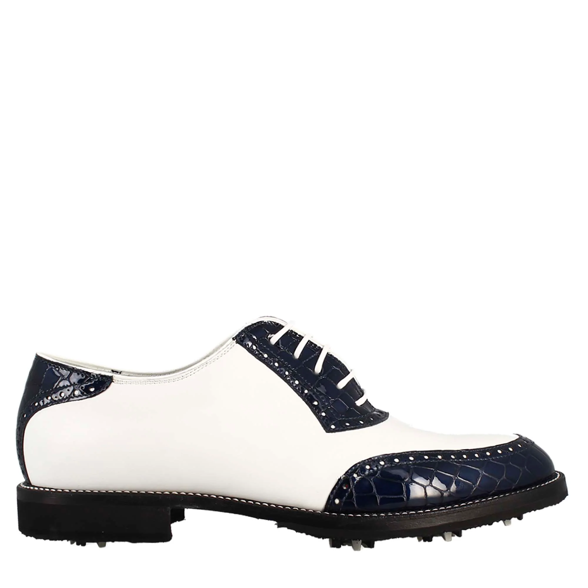Scarpe golf artigianali in pelle bianco e cocco blu - Image 2