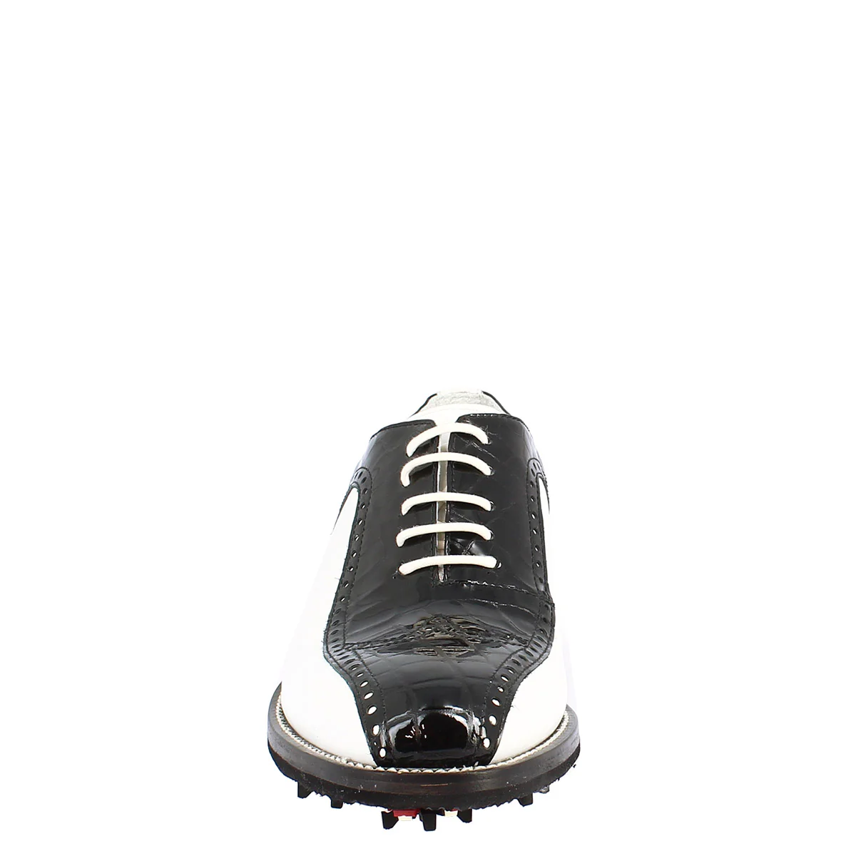 Scarpe golf artigianali in pelle pieno fiore bianco e cocco nero - Image 3