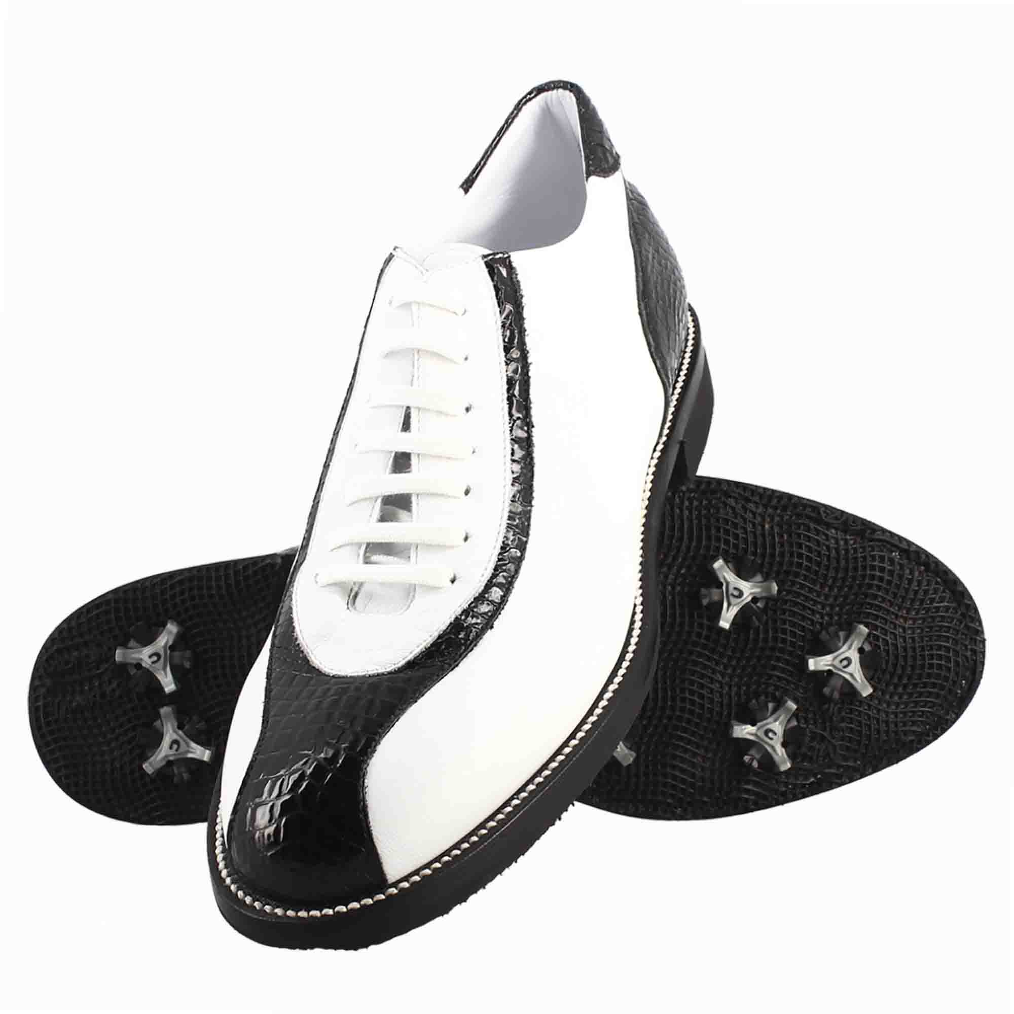 Scarpe golf artigianali in pelle bianco e dettagli in cocco nero - Image 2